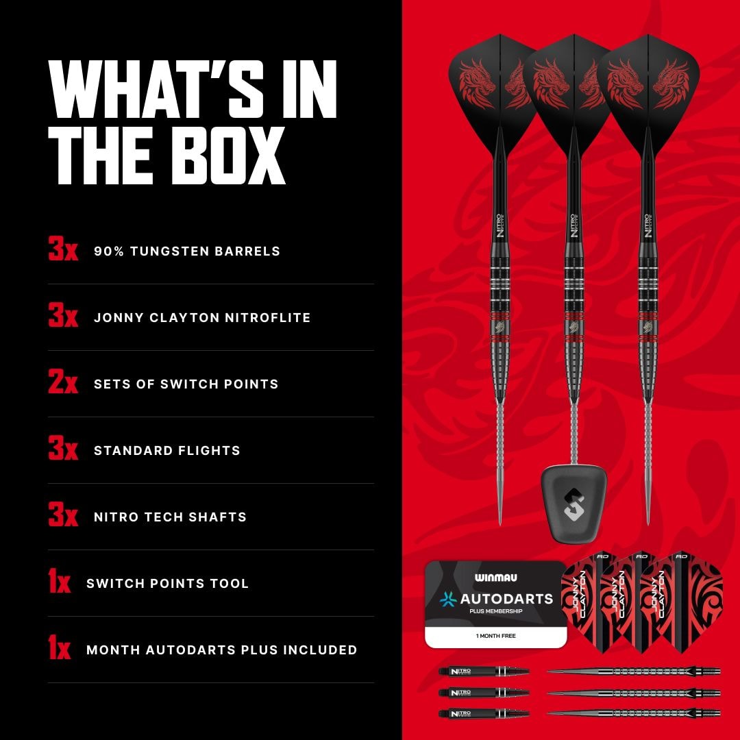 Dardos de acero Red Dragon Jonny Clayton RD-ULTRA Switch Point - 22 g Das Foto zeigt die Red Dragon Jonny Clayton RD-ULTRA Switch Point Steeldarts mit einem Gewicht von 22 Gramm. Die Darts werden im Detail präsentiert.