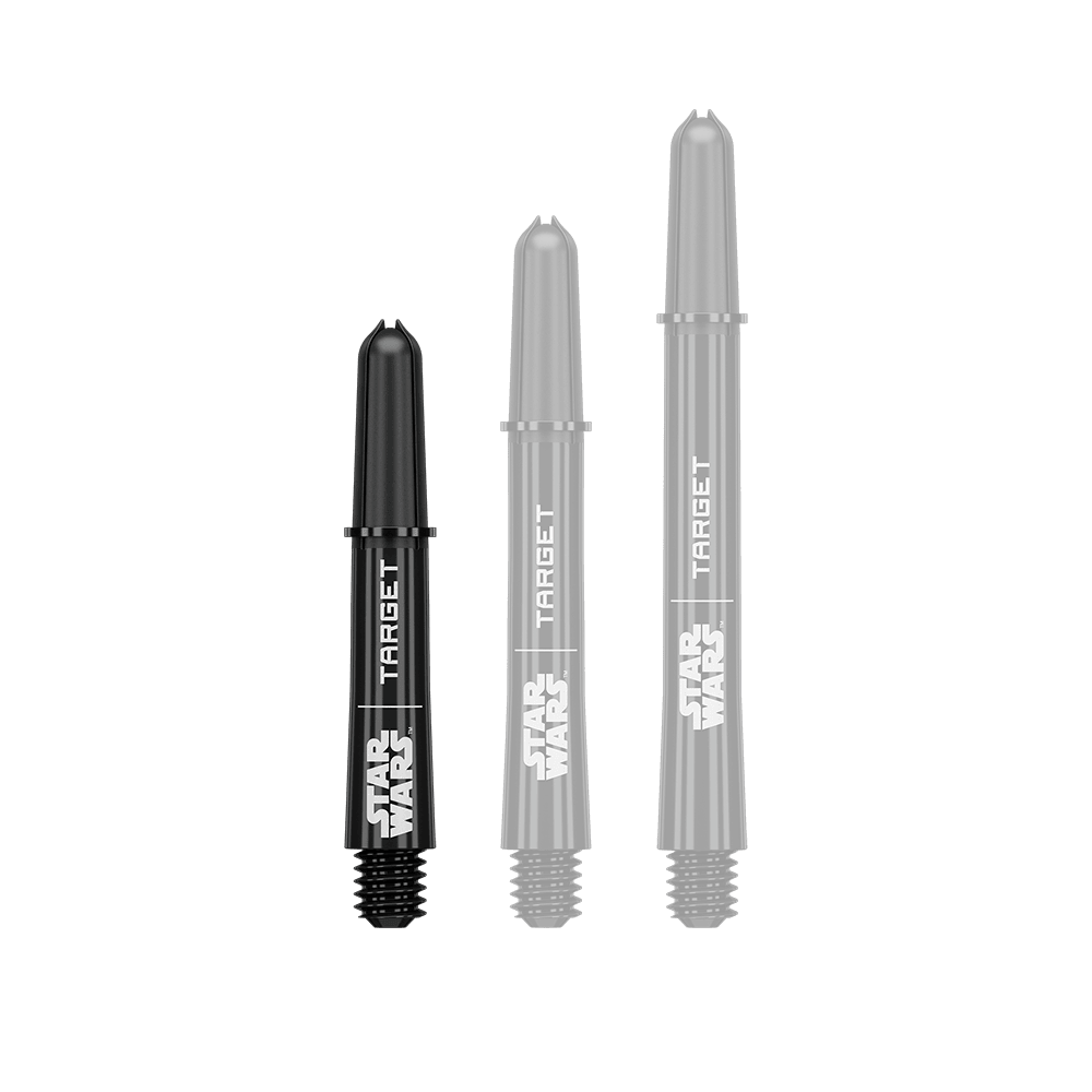 Varillas Target Star Wars ProGrip - Negras Abbildung eines kurzen Dart-Schafts aus der Datei 380420_Target_StarWars_ProGrip_Shafts_Schwarz_Short_34mm_1. Es handelt sich um einen schwarzen ProGrip Dart-Schaft in kurzer Ausführung.