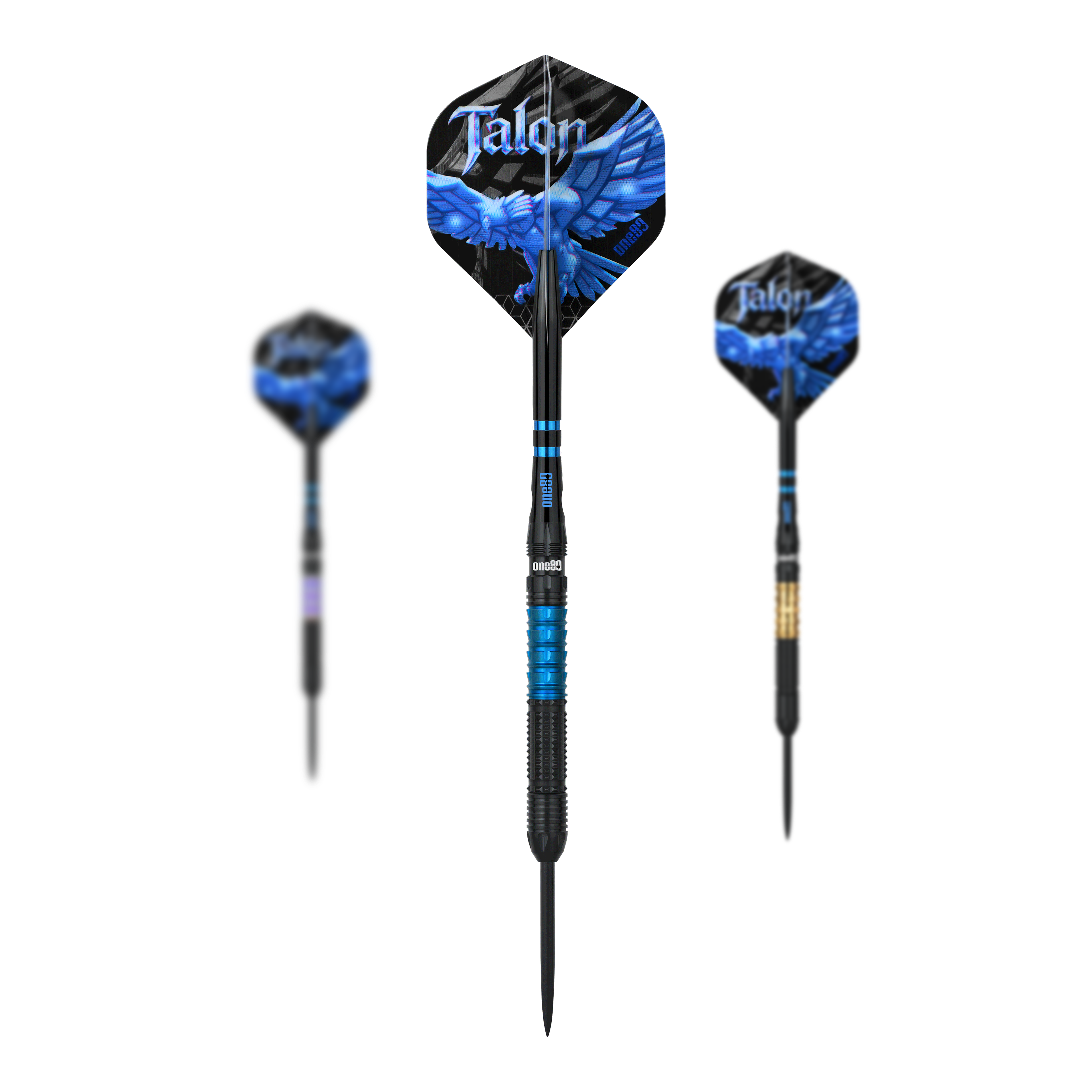 Abgebildet sind die One80 Talon Steeldarts. Das Set besteht aus hochwertigen Steeldarts zum professionellen Dartspiel.