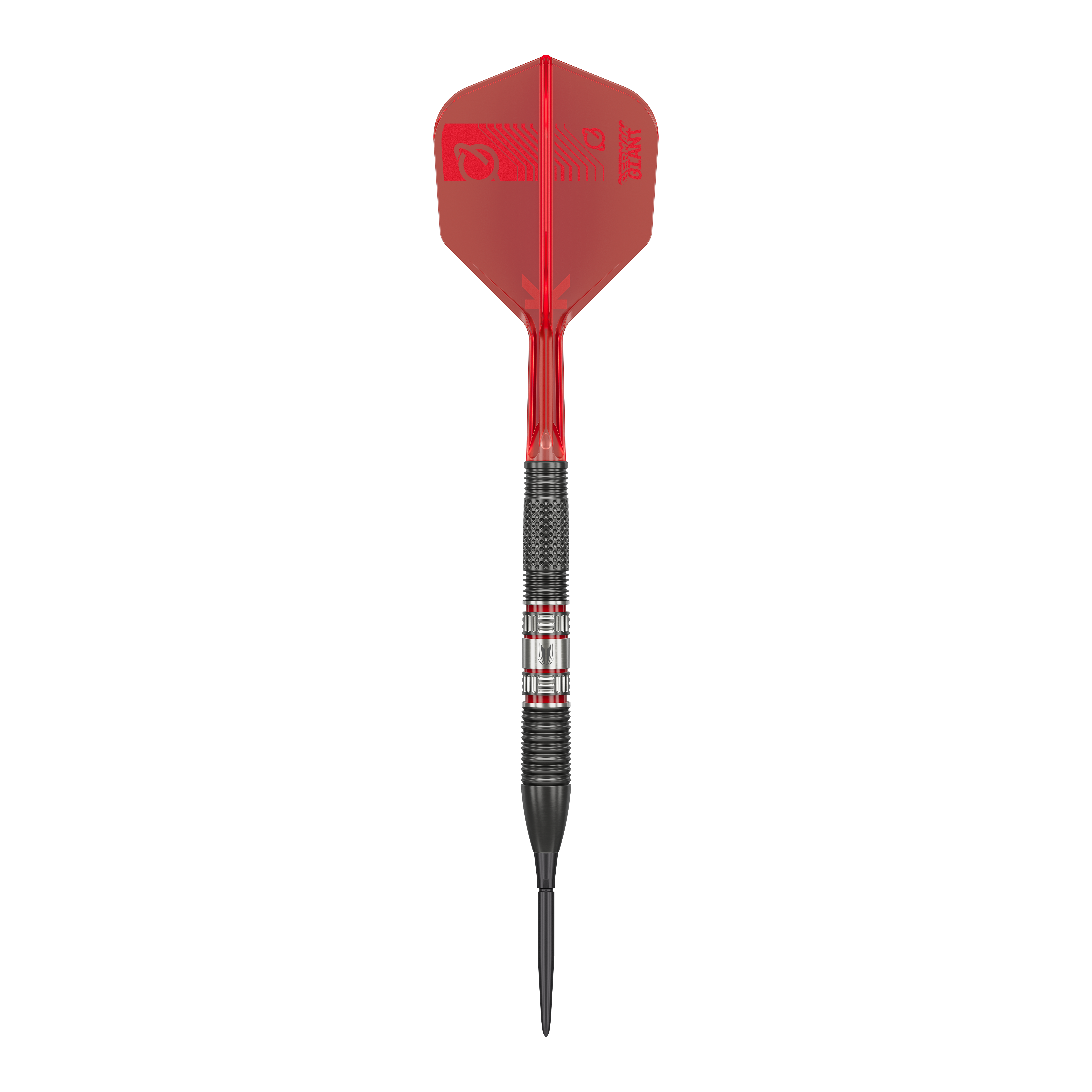 Dardos de acero Target Gabriel Clemens 95K Swiss Point Das Bild zeigt einen Target Gabriel Clemens 95K Swiss Point Steeldart. Der Dart hat eine schwarze Spitze, einen schwarz-silbernen Schaft und auffällige rote Flights.