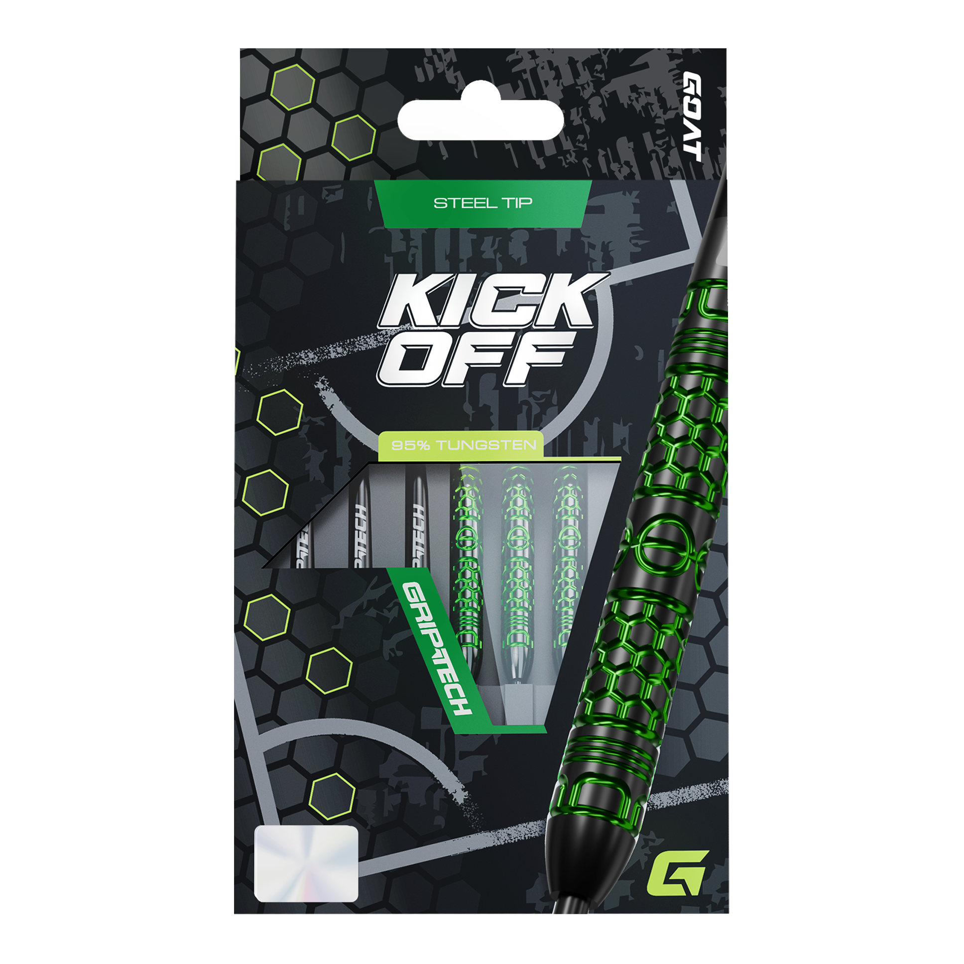 Das Foto zeigt die GOAT Kick-Off Steeldarts. Dieses Dart-Set zeichnet sich durch eine ansprechende Optik und Funktionalität aus.