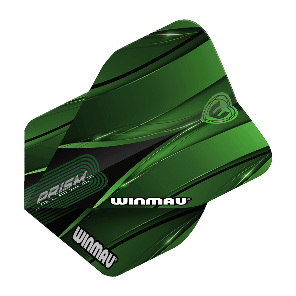 Vuelos estándar Winmau Alpha Sniper Green Das Bild zeigt das Produkt "Winmau Alpha Sniper Green Standard Flights". Die Dart-Flights sind grün mit schwarzen und weißen Akzenten gestaltet und tragen den Schriftzug "WINMAU".