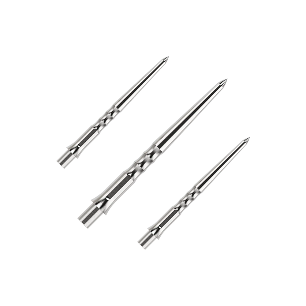 Puntas de dardos de acero Caliburn System - Ondulación - Sin labio - Plateadas Das Bild zeigt einen Artikel mit dem Namen EVO011_Caliburn_Evo_System_Steeldartspitzen_Ripple_NoLip_Silber_28mm_1Set. Es handelt sich wahrscheinlich um ein Set aus silbernen Steeldartspitzen mit einer Länge von 28mm.