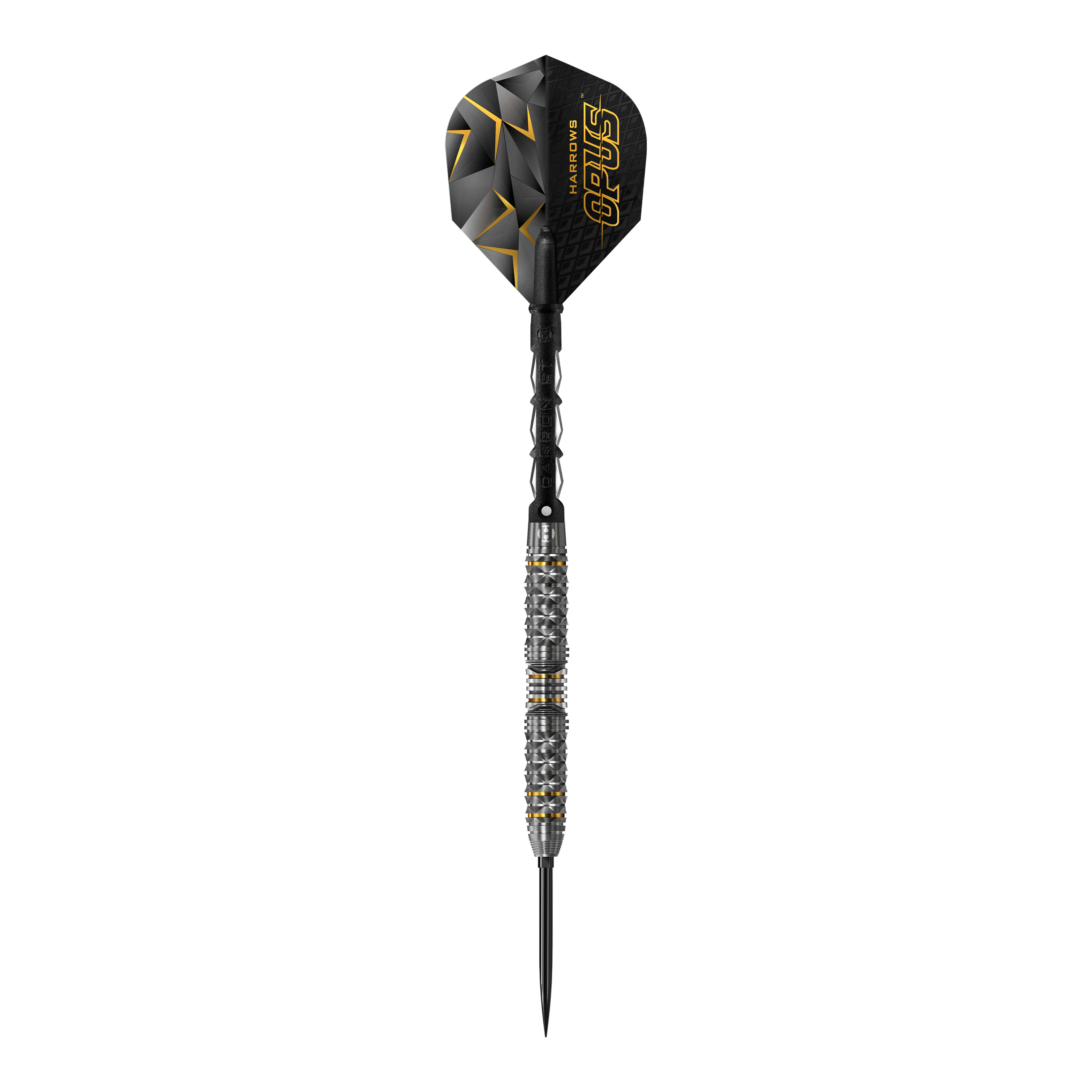 Harrows Opus Quick Point Steeldarts - 23g. Das Bild zeigt Steeldarts mit einem Gewicht von 23 Gramm.