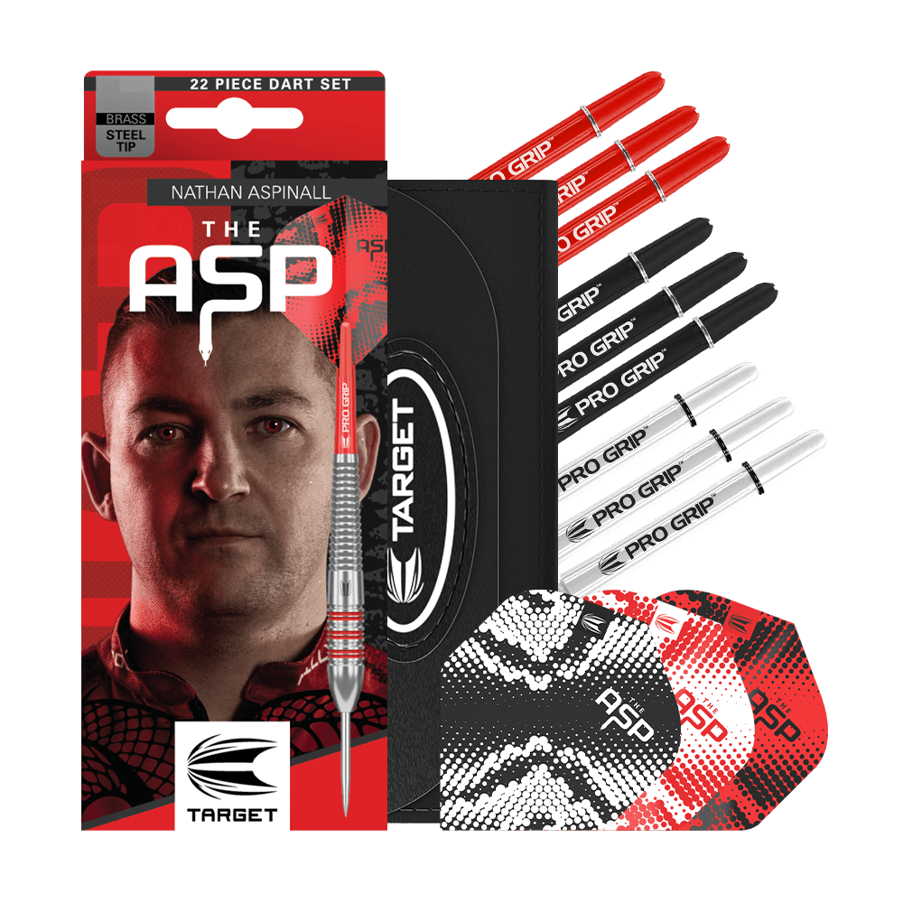 Dardos de latón y acero Target Nathan Aspinall - 22 g Zu sehen sind die Target Nathan Aspinall Brass Steeldarts mit 22 Gramm Gewicht. Diese Darts sind ideal für präzises Steeldart-Spiel.