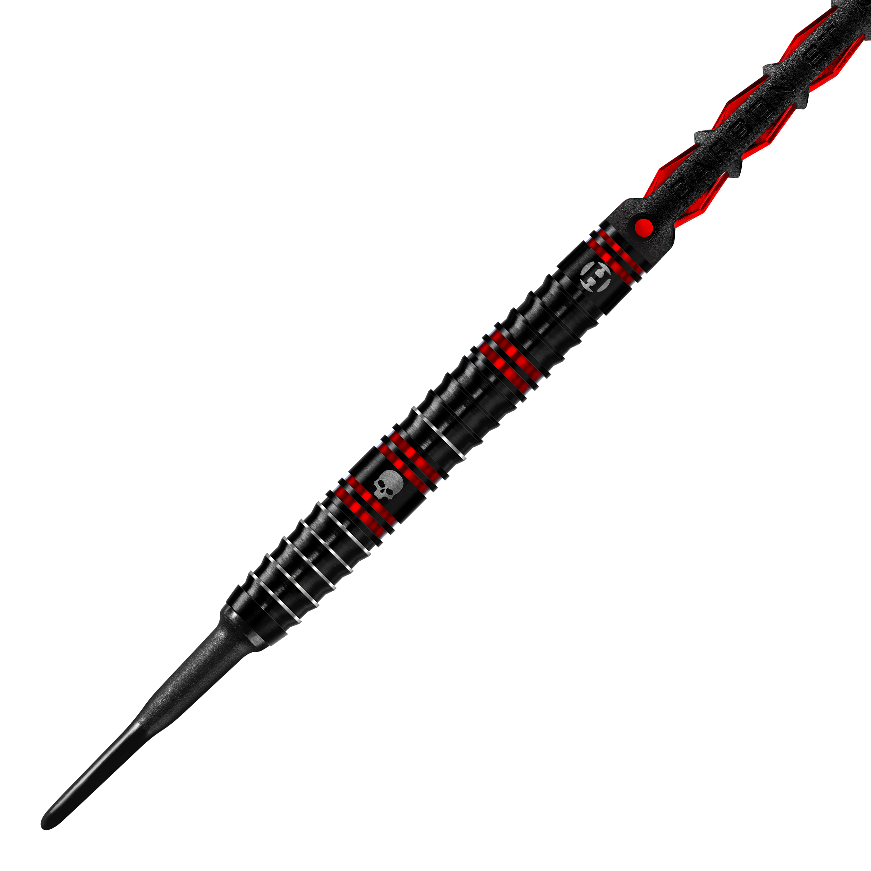 Dardos blandos de metal pesado Ryan Searle de Harrow Der Harrows Ryan Searle Heavy Metal Softdart ist in Schwarz mit roten Akzenten gestaltet. Auf dem Dart befindet sich ein kleines Totenkopf-Symbol.