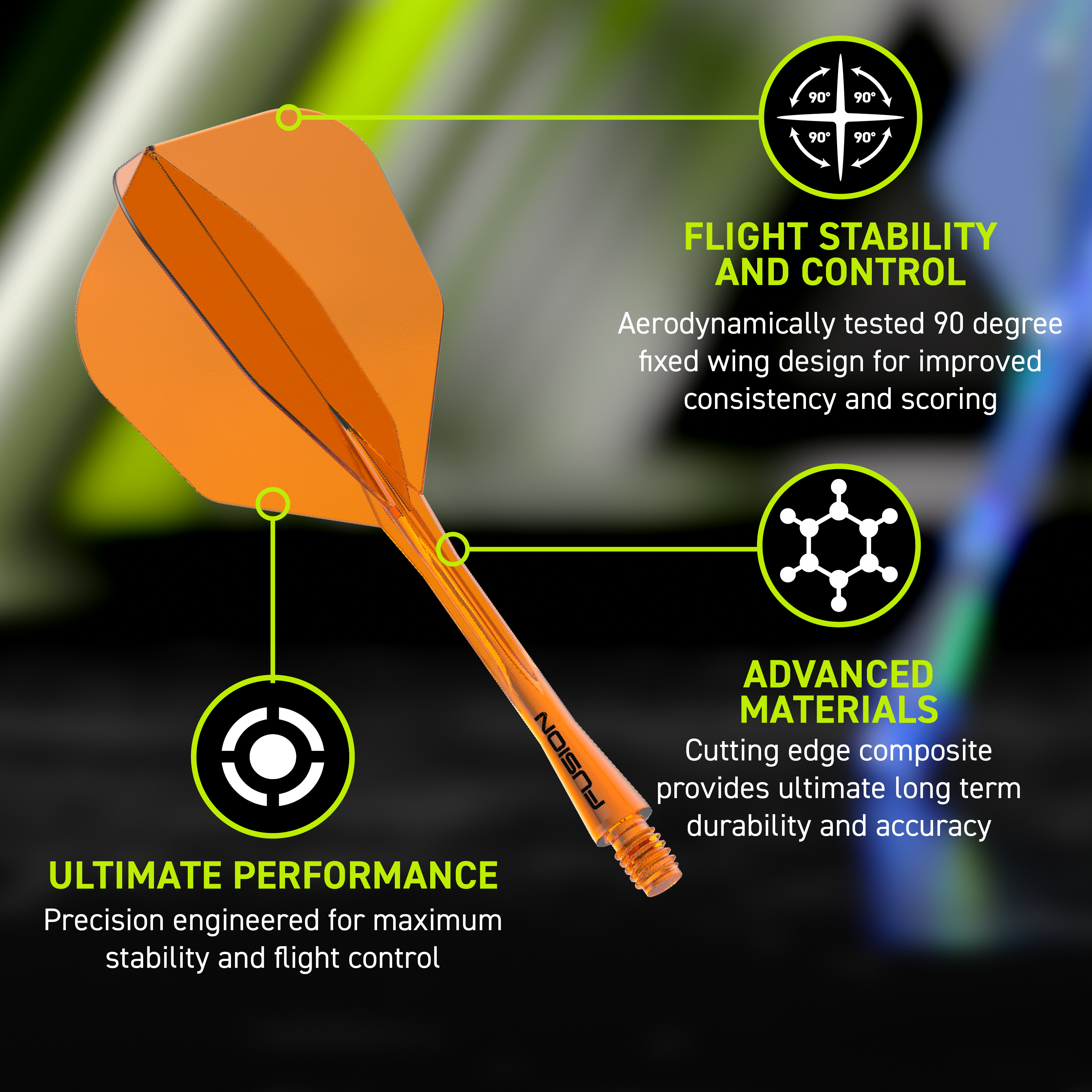 Sistema de eje de vuelo Winmau Fusion n.° 6 naranja neón Abgebildet ist das Winmau Fusion Flight-Shaft-System No6 Neon Orange. Dieses Dartzubehör verbindet Flight und Shaft in einem Teil.