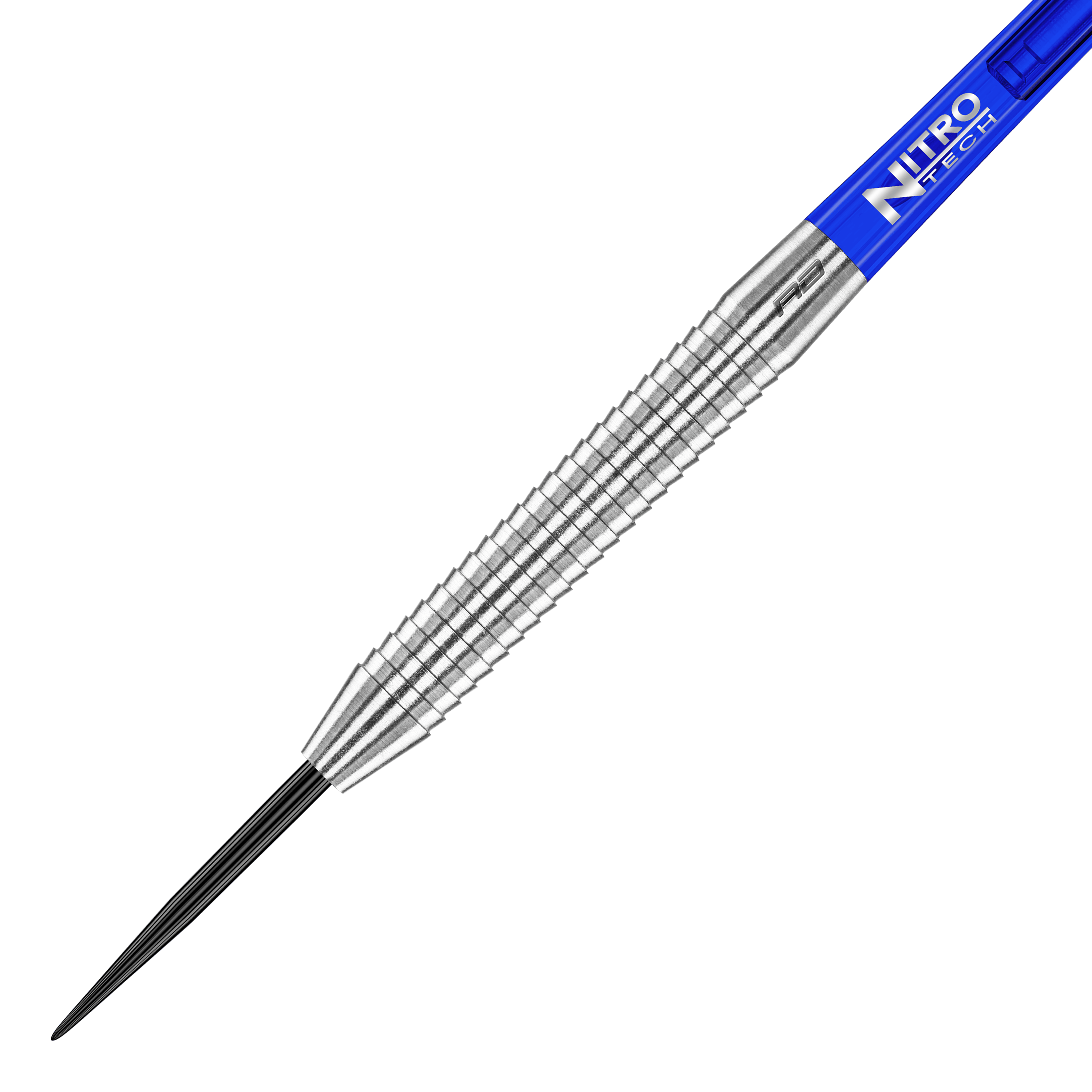 Dardos de acero originales Red Dragon Razor Edge Das Bild zeigt einen Red Dragon Razor Edge Original Steeldart mit einem Gewicht von 24g. Der Dart hat einen silbernen, geriffelten Schaft und ein blaues Flight-Element.