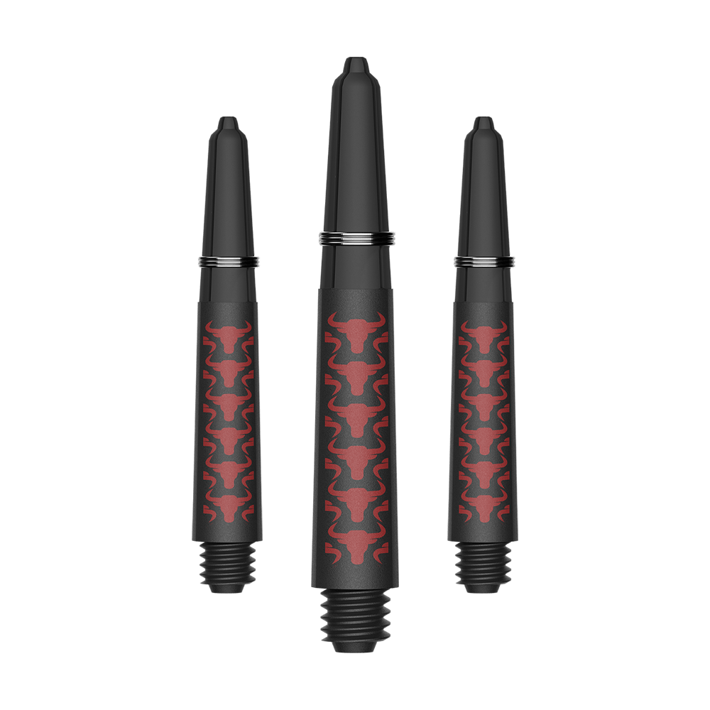 Ejes de carbono Bulls NL Capo - Rojo Das Bild zeigt ein Set aus roten Capo Carbon Shafts mit einer kurzen Länge von 34mm. Es handelt sich um Zubehör für Dartpfeile.