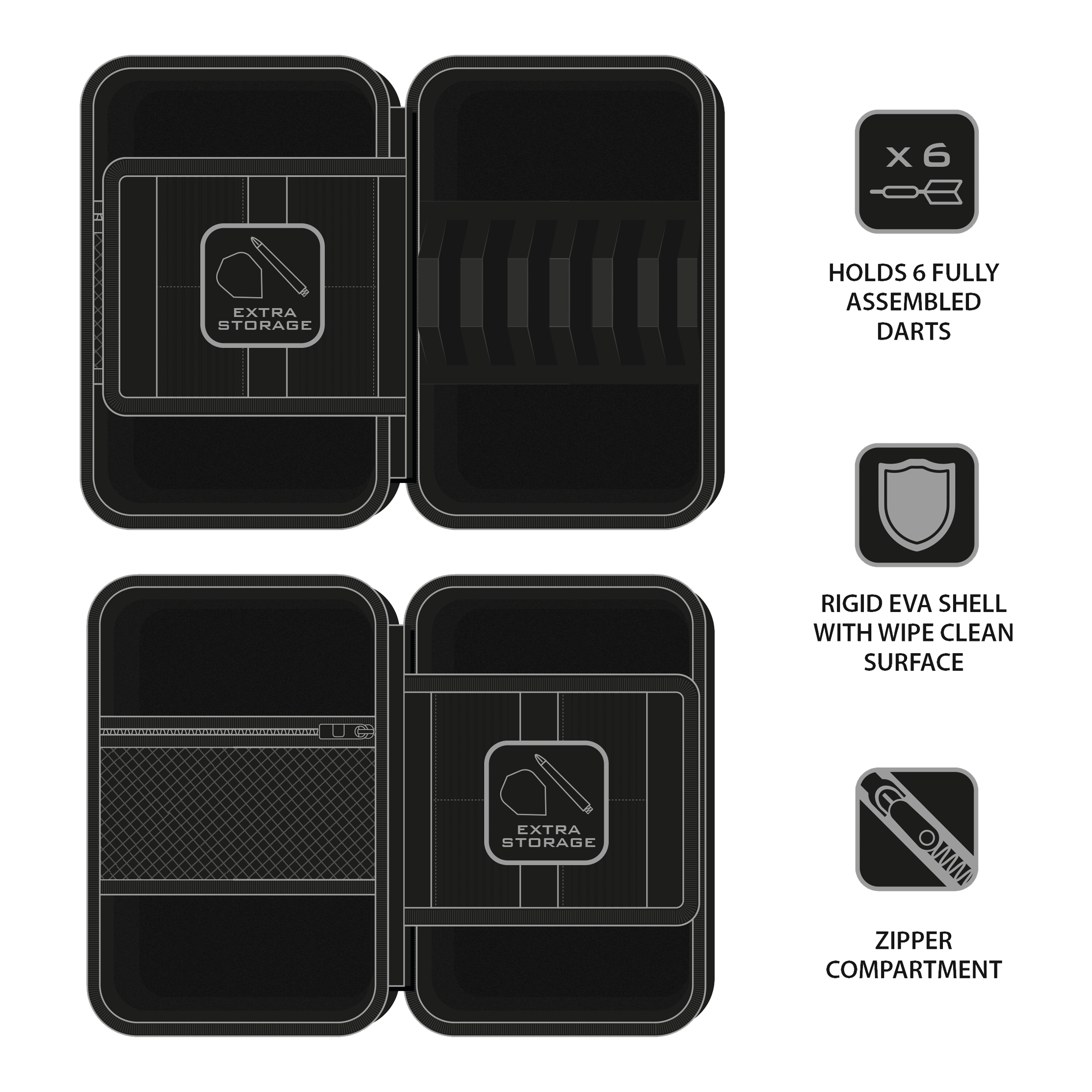 Estuche para dardos Harrow's Ryan Searle Player Pro6 Harrows Ryan Searle Player Pro6 Dartcase ist ein professionelles Dartcase für Spieler. Es bietet Platz für mehrere Darts und Zubehör.