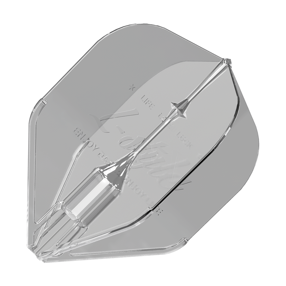 Plumas Fantom L1EZ estilo L transparentes Das Bild zeigt ein transparentes Dartflight des Modells "L-Style Fantom L1EZ Flights Clear". Das Flight hat eine klare, glänzende Oberfläche und eine spezielle Form für Stabilität beim Werfen.