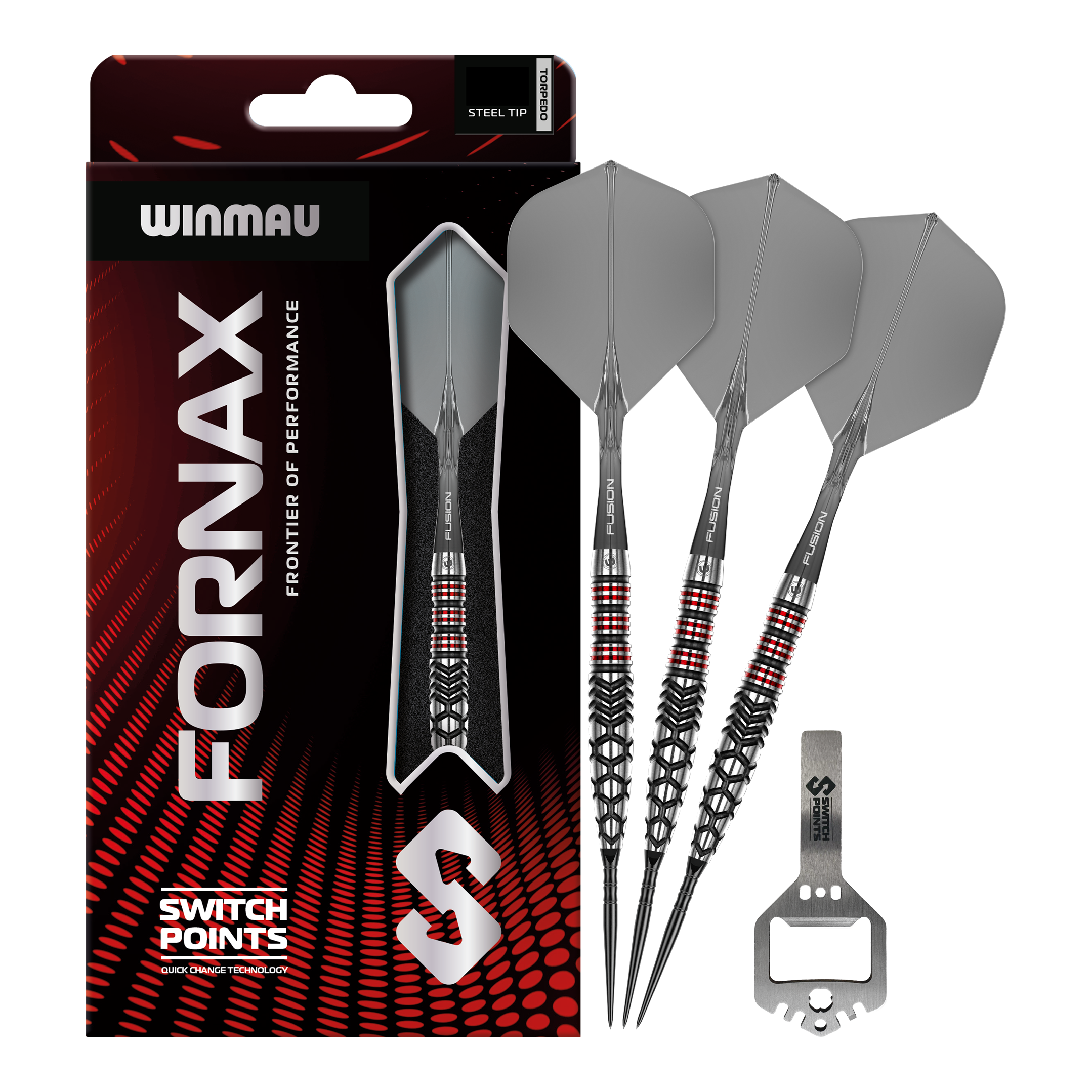 Puntos de conmutación de torpedos Winmau Fornax Steeldarts Hier sieht man die Winmau Fornax Torpedo Switch Points Steeldarts. Diese Darts sind für ambitionierte Spieler geeignet.