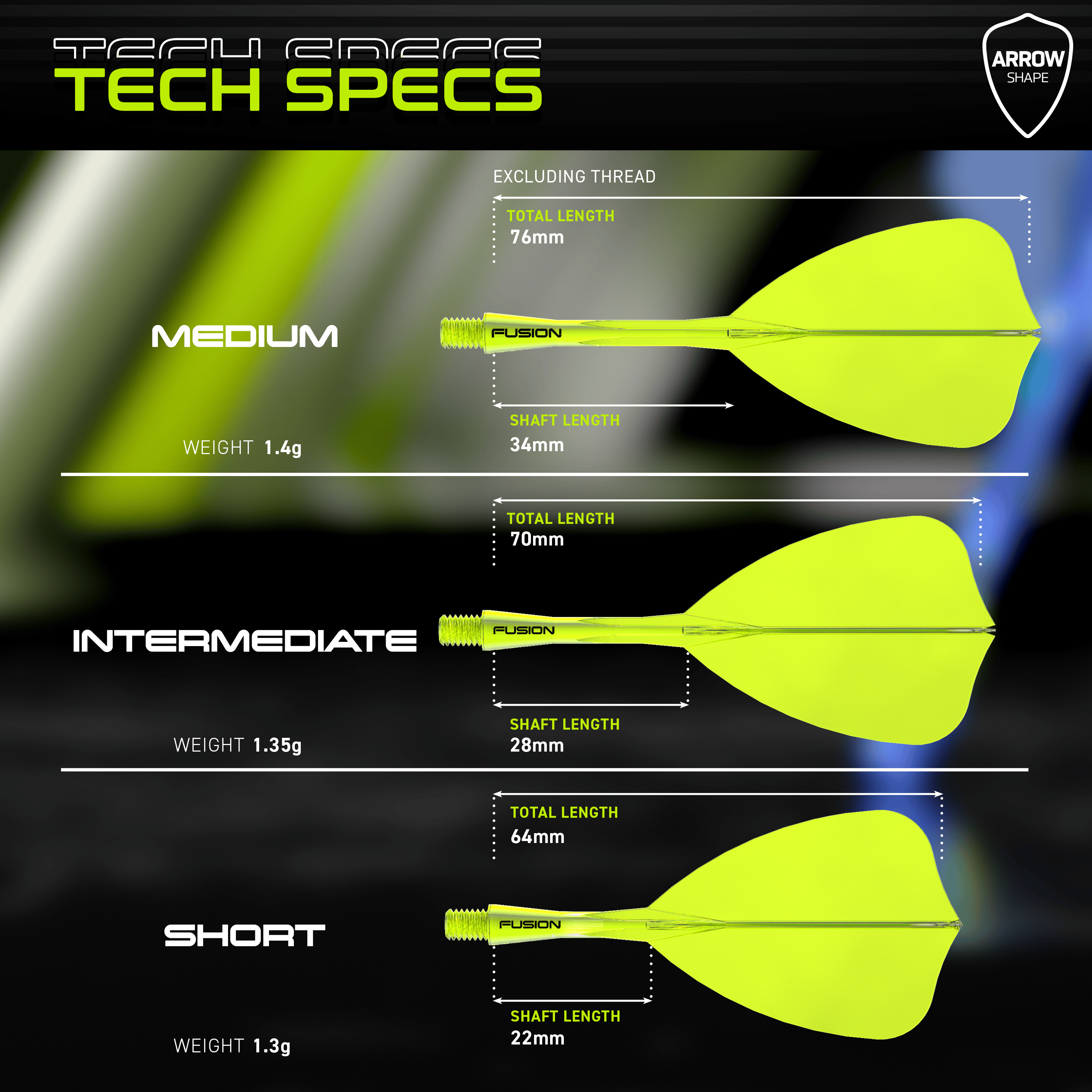 Sistema de eje de vuelo Winmau Fusion Arrow amarillo neón Das Bild zeigt das Winmau Fusion Flight-Shaft-System Arrow Neon Yellow. Es handelt sich um einen leuchtend gelben Flightschaft für Darts.
