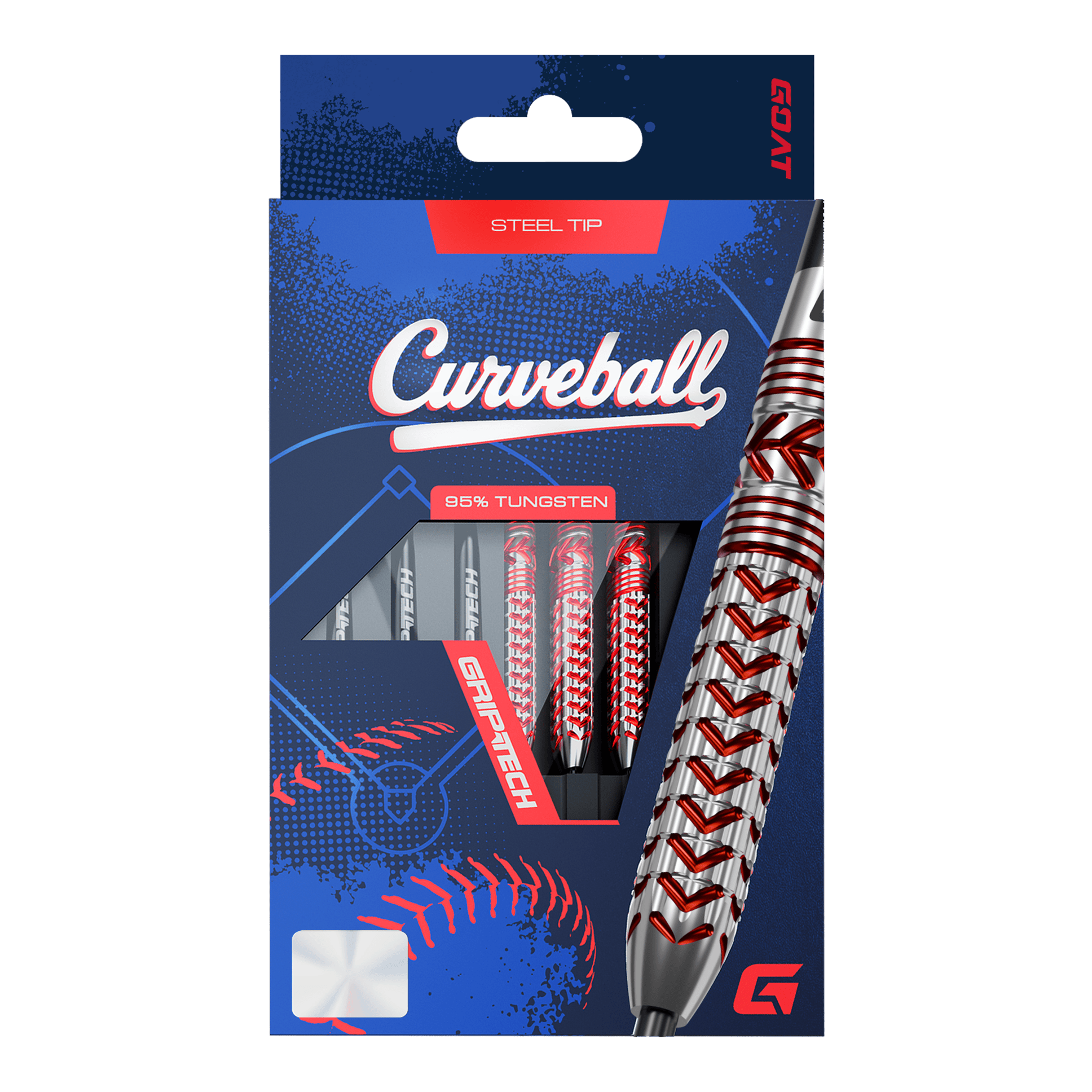 Dardos de acero GOAT Curveball Das Foto stellt die GOAT Curveball Steeldarts dar. Die Pfeile sind klar und deutlich zu erkennen.