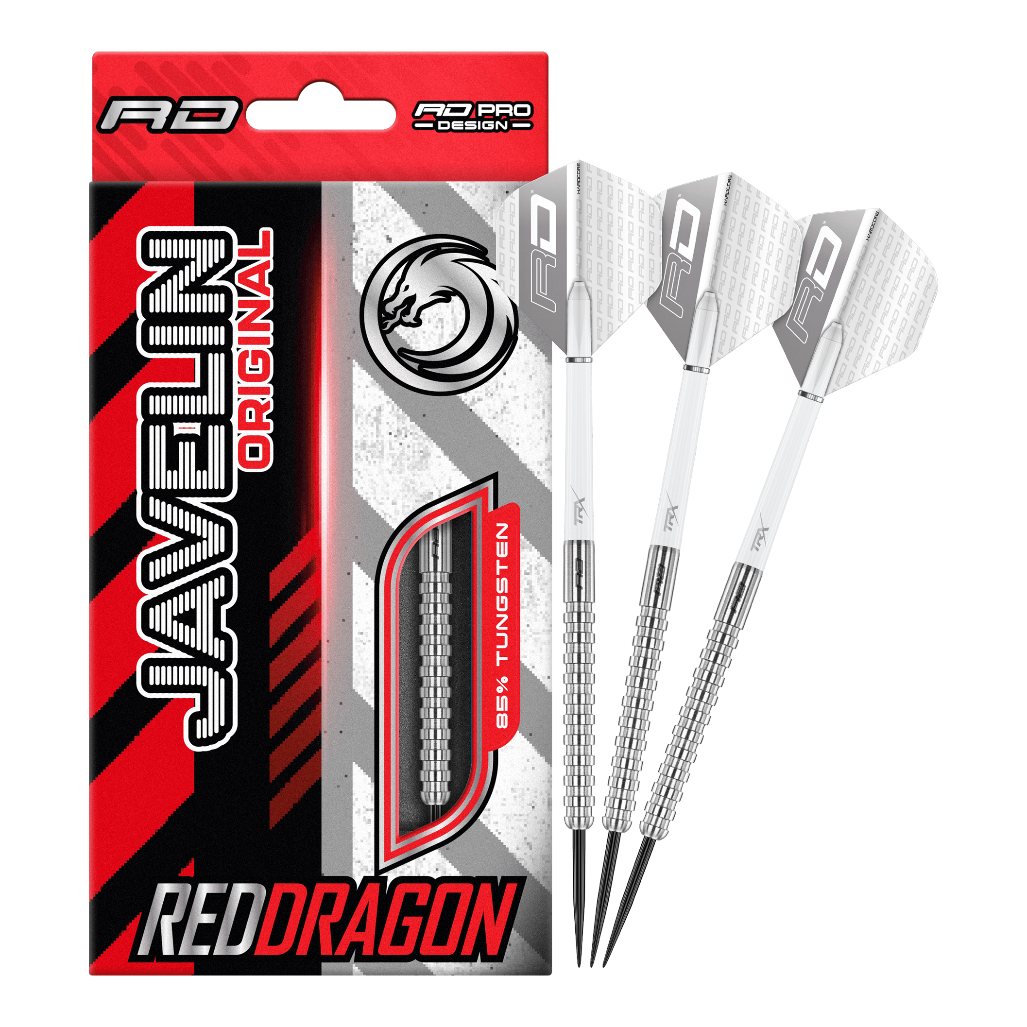 Dardos de acero Red Dragon Javelin Das Bild zeigt die Red Dragon Javelin Steeldarts in voller Ansicht. Sie sind speziell für das professionelle Darten entwickelt.