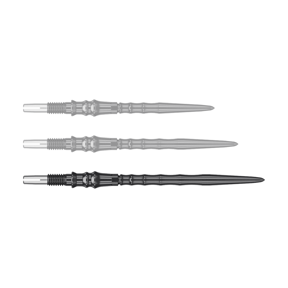 Puntas de dardos de acero Target Japan Premium Swiss Point - Negras Zu sehen sind schwarze Steeldartspitzen, SwissPoint, 40 mm von Target Japan Premium. Die Einzelspitze ist im Detail abgebildet.