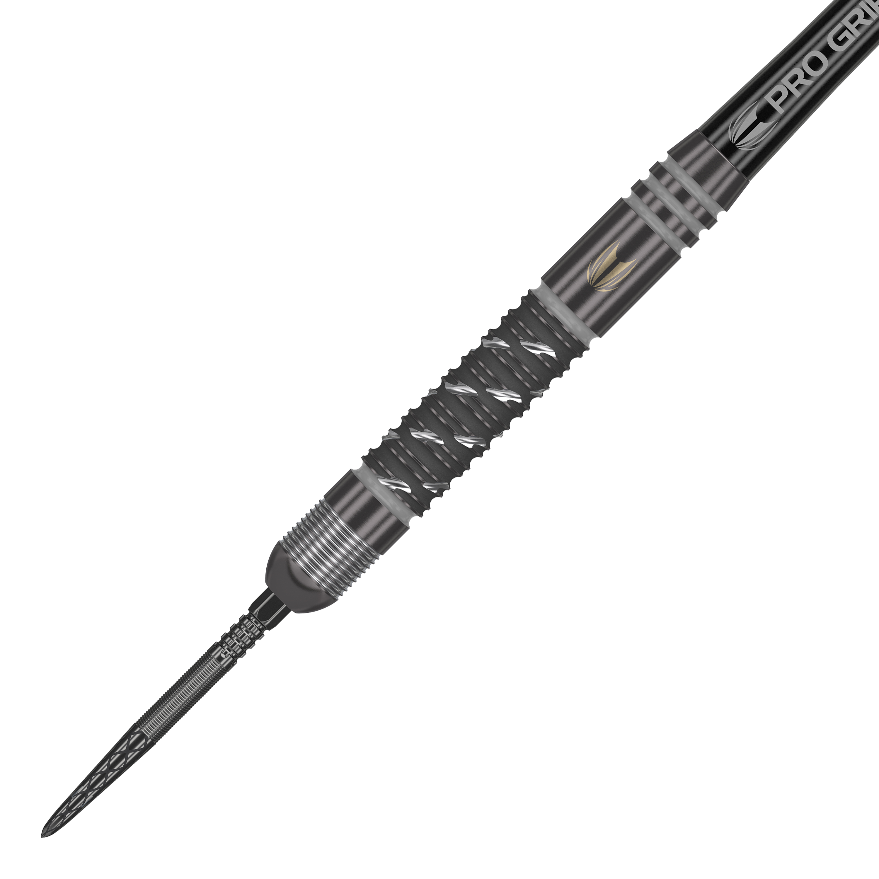 Dardos de acero Target Dimitri Van Den Bergh X Echo Swiss Point Auf dem Bild ist ein Target Dimitri Van Den Bergh X Echo Swiss Point Steeldart zu sehen. Der Dart hat ein modernes, schwarzes Design mit silbernen Akzenten und einer strukturierten Griffzone.