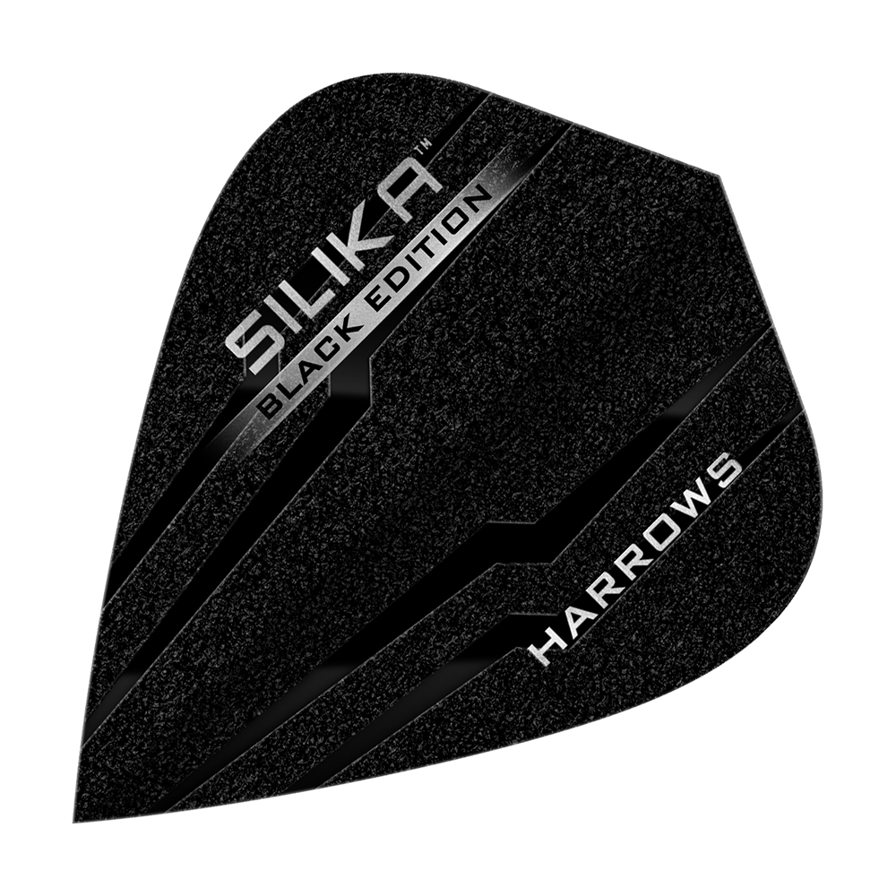 Vuelos de cometa Harrows Silika Black Edition Das Bild zeigt ein Harrows Silika Black-Edition Kite Flight in schwarzem Design. Auf der Oberfläche stehen die Wörter "Silika Black Edition" und "Harrows" in silberner Schrift.
