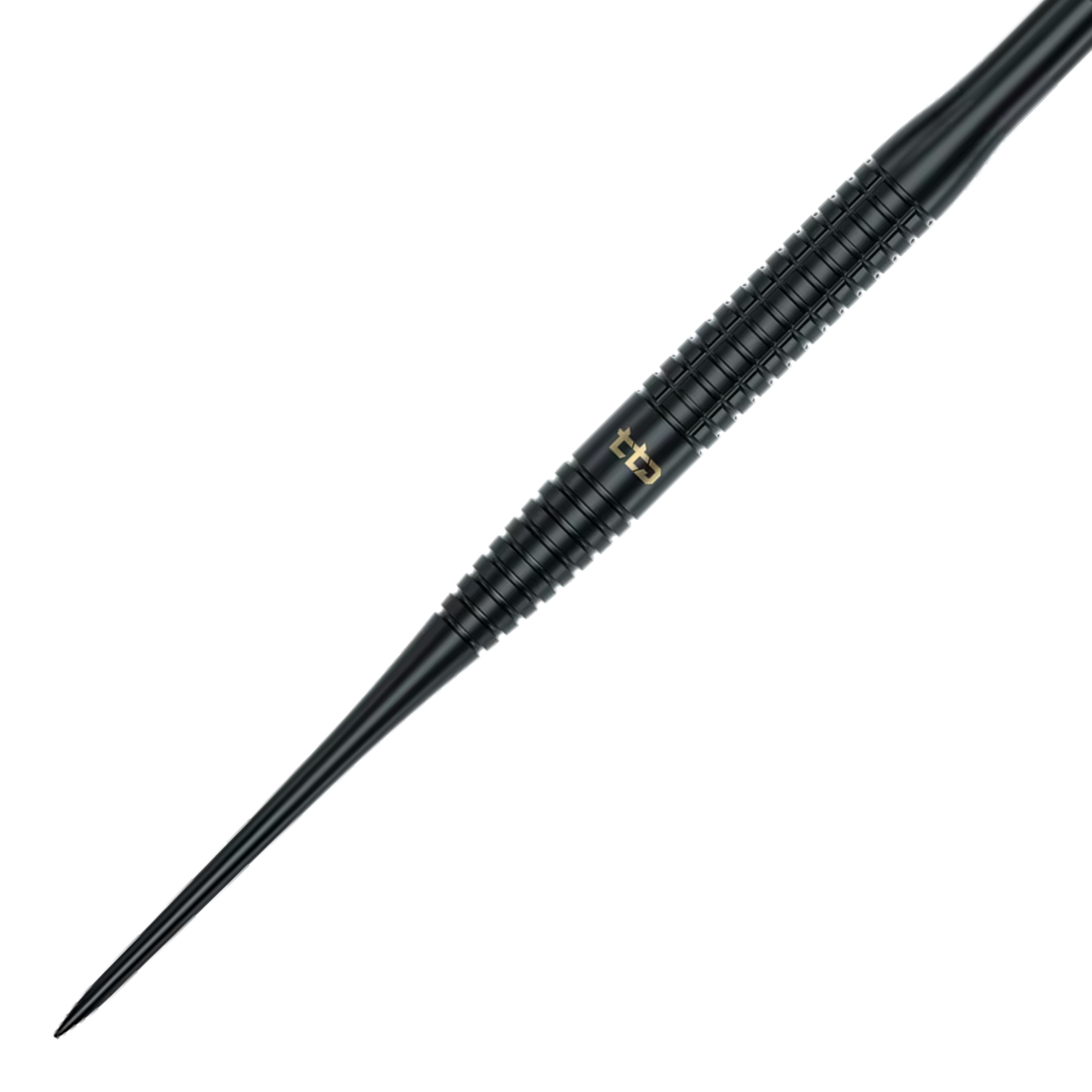 Auf dem Bild sieht man die Caliburn TTD Complete Titanium T3 Black Steeldarts, 7g. Die Steeldarts sind in Schwarz und Titanfarben gehalten.