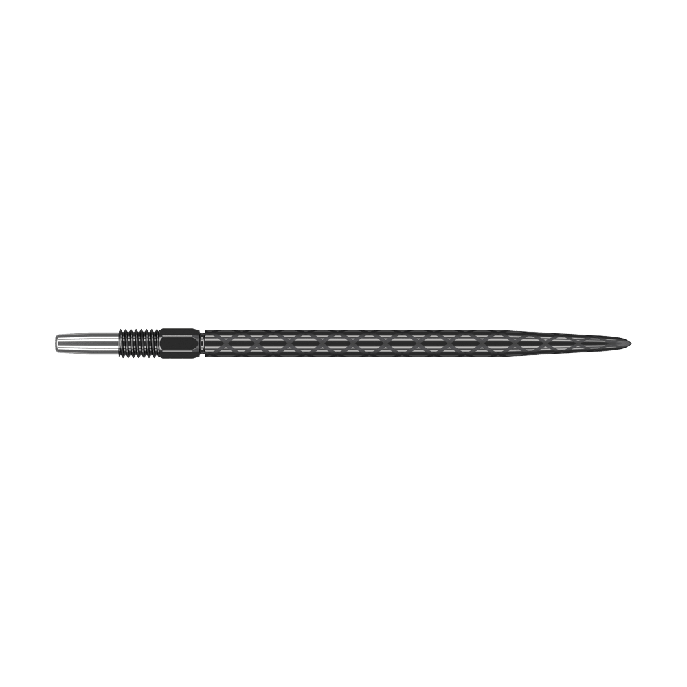 Puntas de dardos Target Swiss Diamond Pro Black Points Dies ist eine schwarze Dartspitze mit diamantförmiger Struktur. Sie ist schlank und misst etwa 40 mm in der Länge.