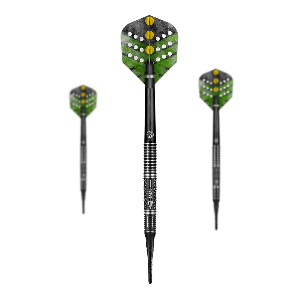 Dardos blandos Shot Devon Petersen The Courage Shot Devon Petersen The Courage Softdarts mit detailliertem Flight-Design. Die Darts sind beobachtbar angeordnet.
