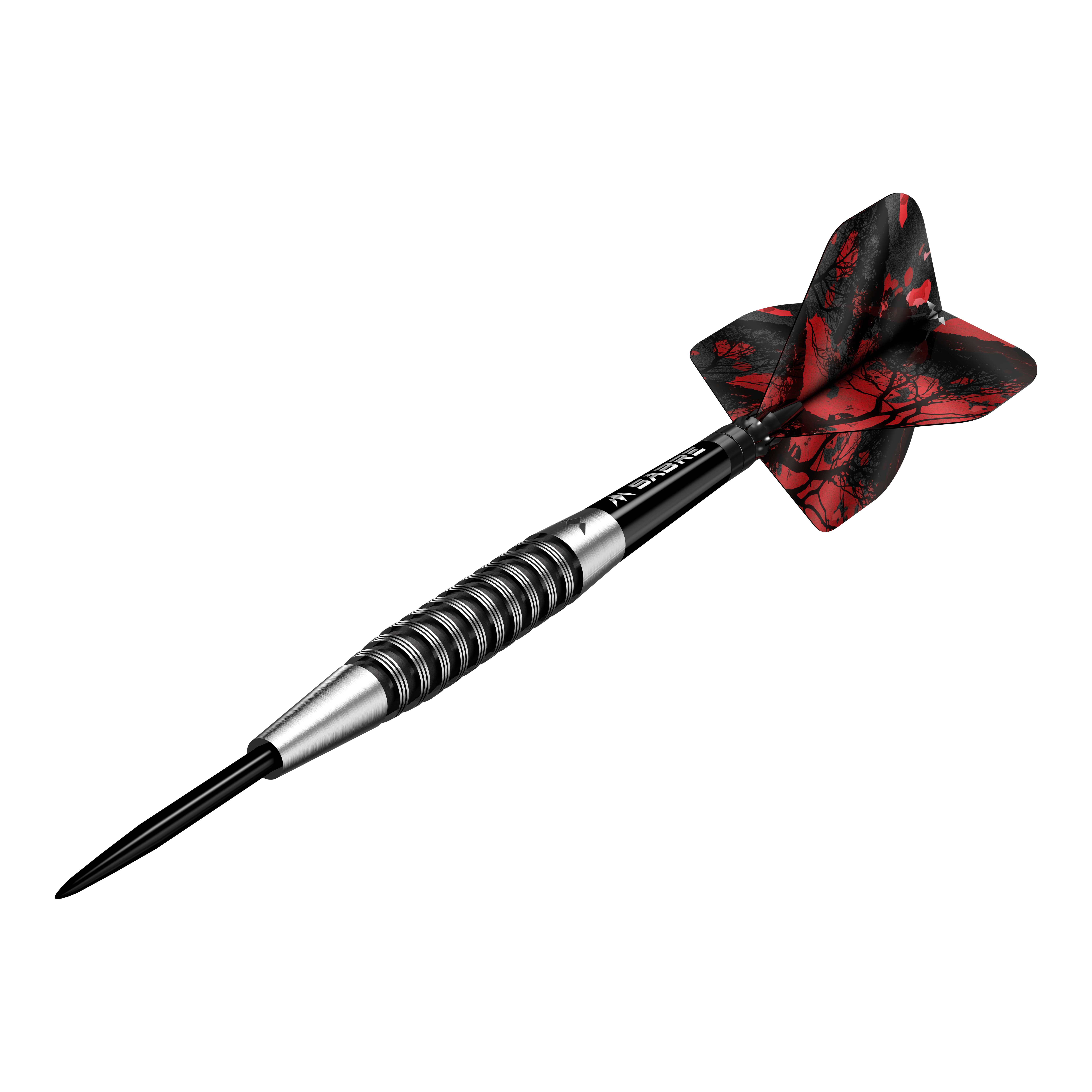 Abgebildet ist der Mission Kunai Black PVD Steeldarts mit einem Gewicht von 23g. Der Dart hat ein elegantes schwarzes Design und eignet sich ideal für Präzisionswurf.