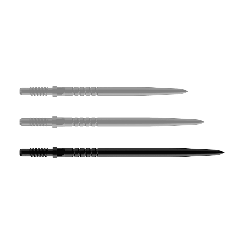 Puntas de dardo convertibles Bulls NL - Agarre anillado - Negro Das Bild zeigt ein Dart-Zubehörteil. Es handelt sich um ein BullsNL Convertible Point mit Ringed Grip in Schwarz und 40mm Länge.