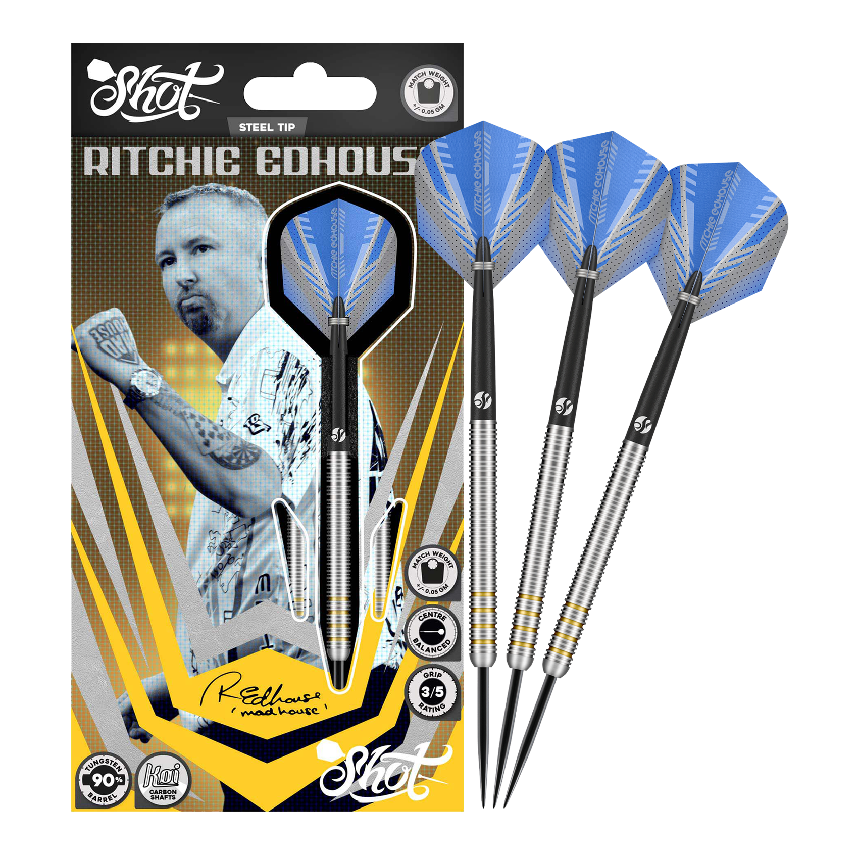 Dardos de acero Core de Ritchie Edhouse Abgebildet sind die Shot Ritchie Edhouse Core Steeldarts in voller Ansicht. Sie überzeugen durch ihr hochwertiges Design.