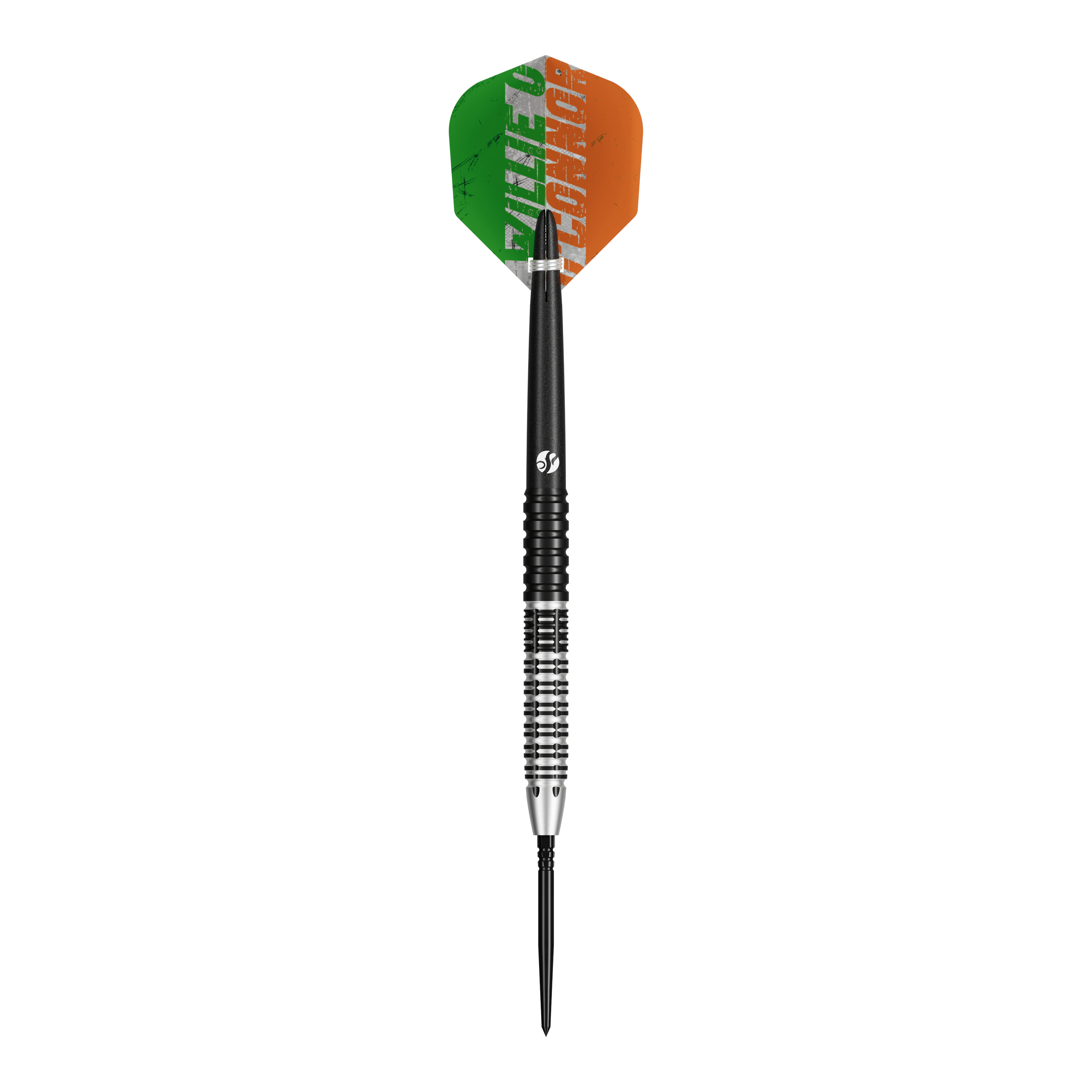 Shot Pro Series Willie O'Connor Magpie Turbo Point Steeldarts werden vollständig gezeigt. Die Darts sind mit individuellen Details verziert.