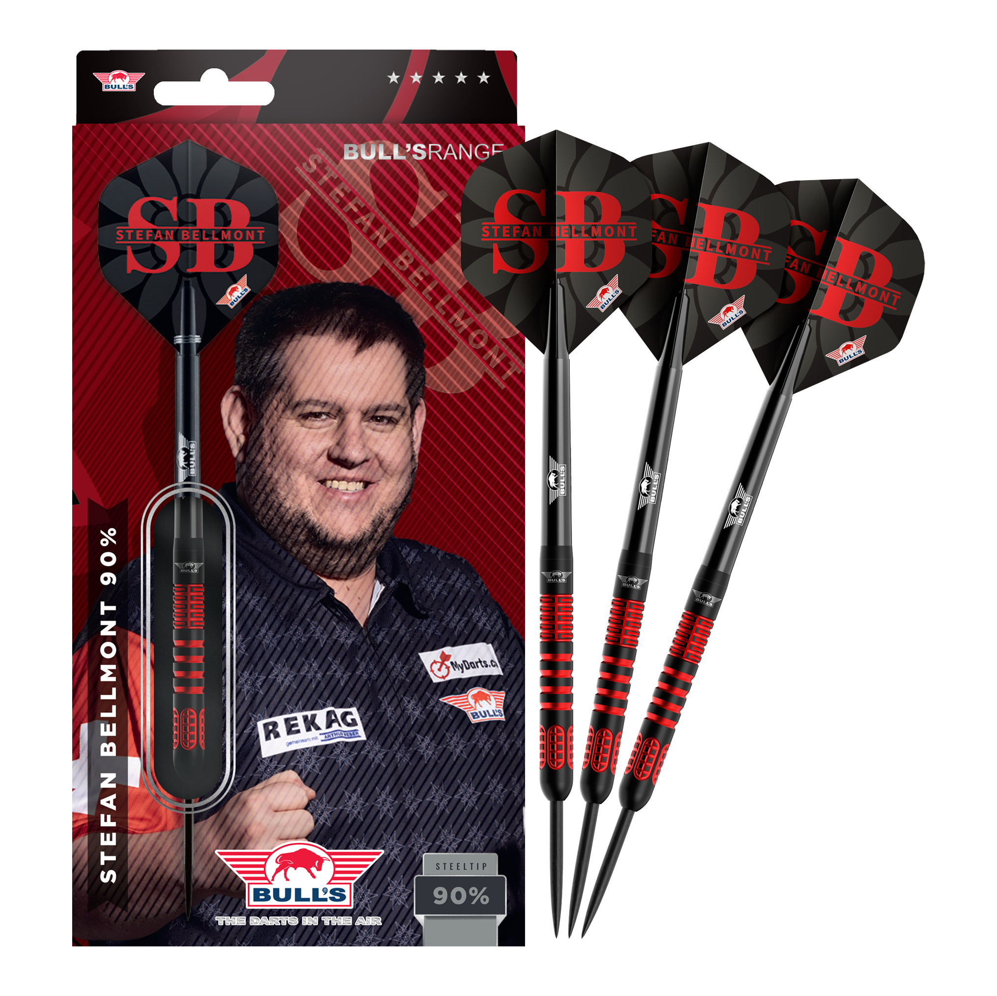 Dardos de acero Bulls NL Stefan Bellmont 90 - 23 g Das Bild zeigt die vollständigen Bulls NL Stefan Bellmont 90 Steeldarts 23g. Die Darts sind in einem Set abgebildet und überzeugen durch ihre Verarbeitung.