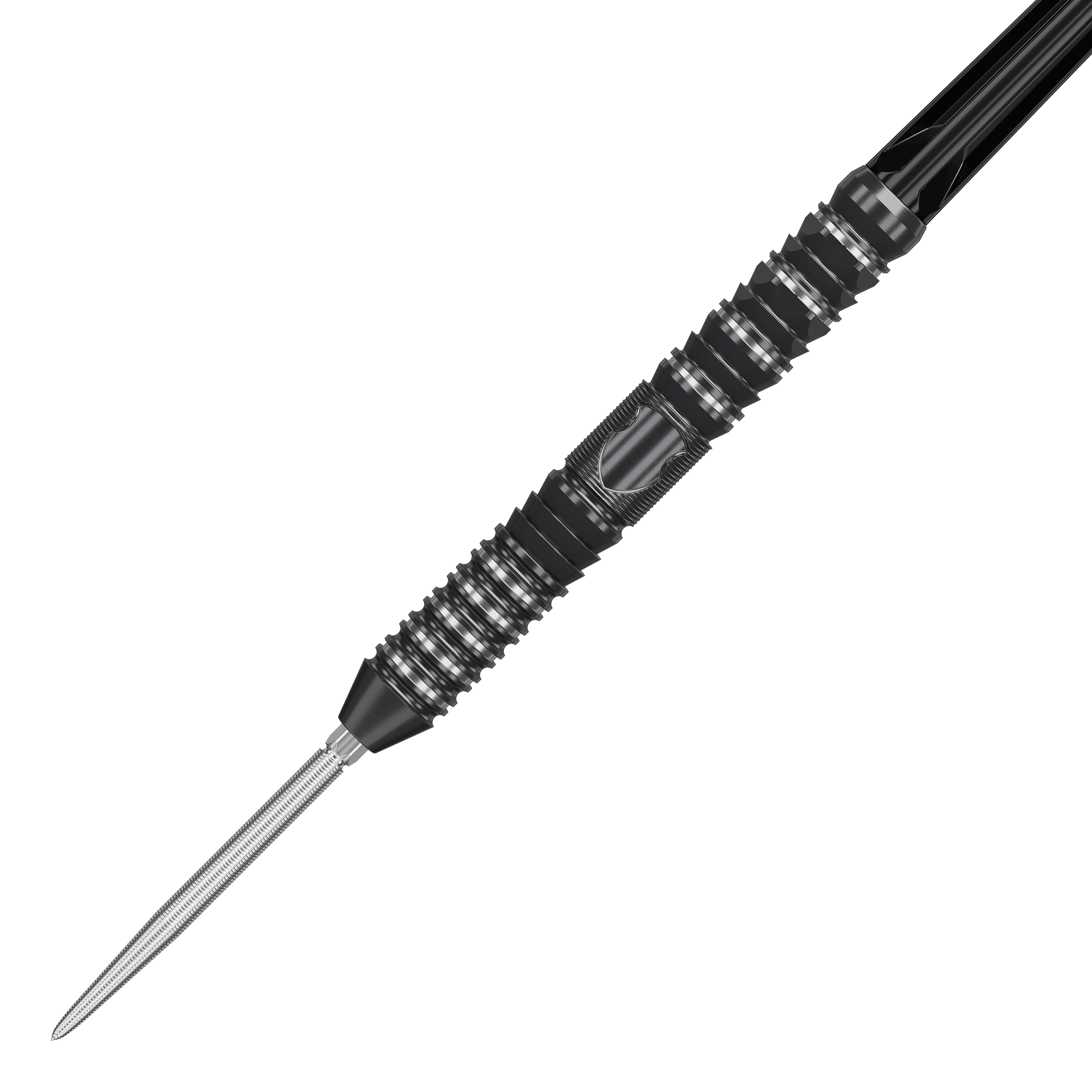 Dardos de acero Target Japan Black Marque Draco GEN2 Das Bild zeigt einen Target Japan Black Marque Draco GEN2 Steeldart. Der Dartpfeil ist schwarz mit silbernen Rillen und hat ein modernes, strukturiertes Design.