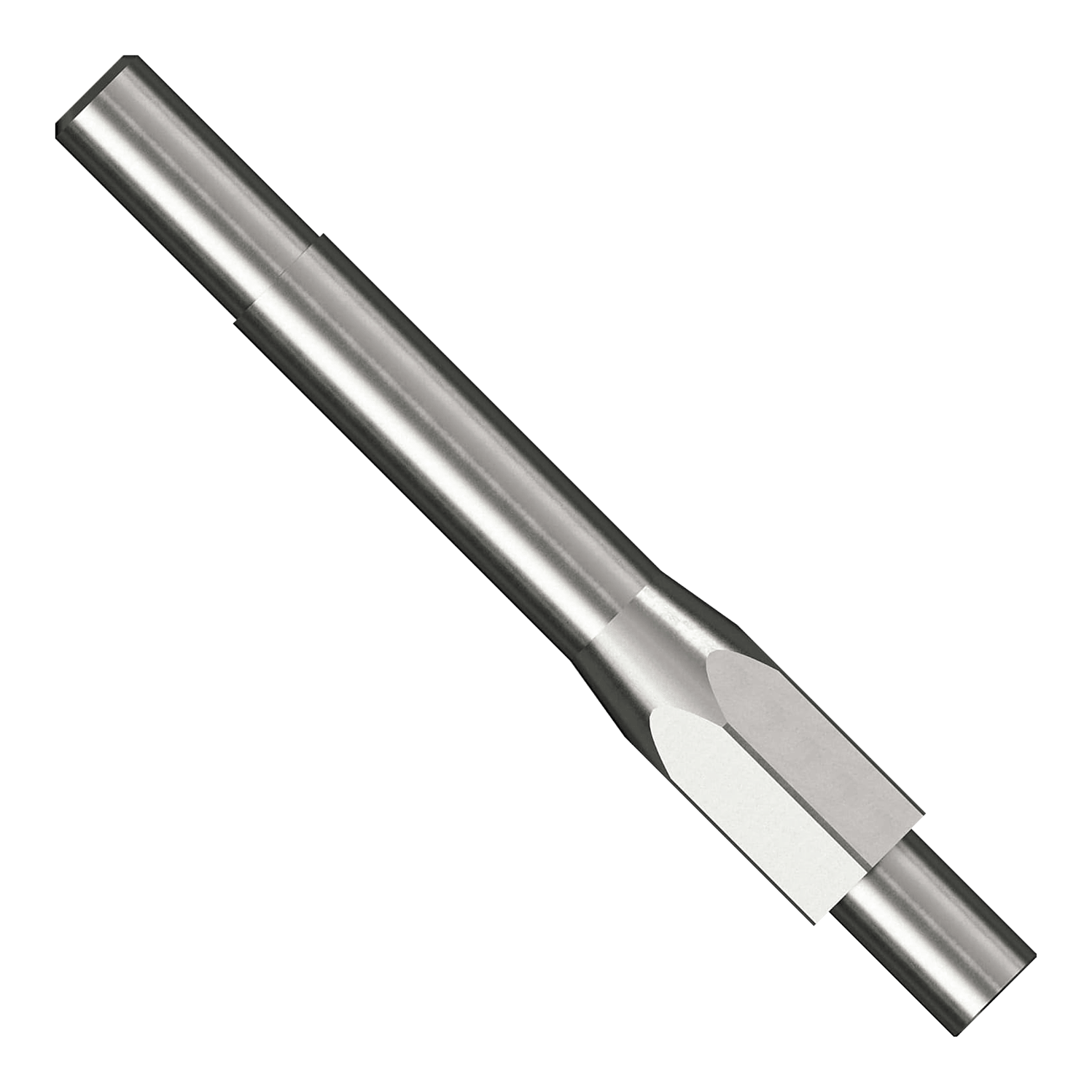 Kit de inicio Caliburn Das Bild zeigt ein metallisches Werkzeug aus dem Caliburn Starter-Kit. Es ist zylindrisch geformt und besitzt abgeschliffene Flächen an einem Ende.