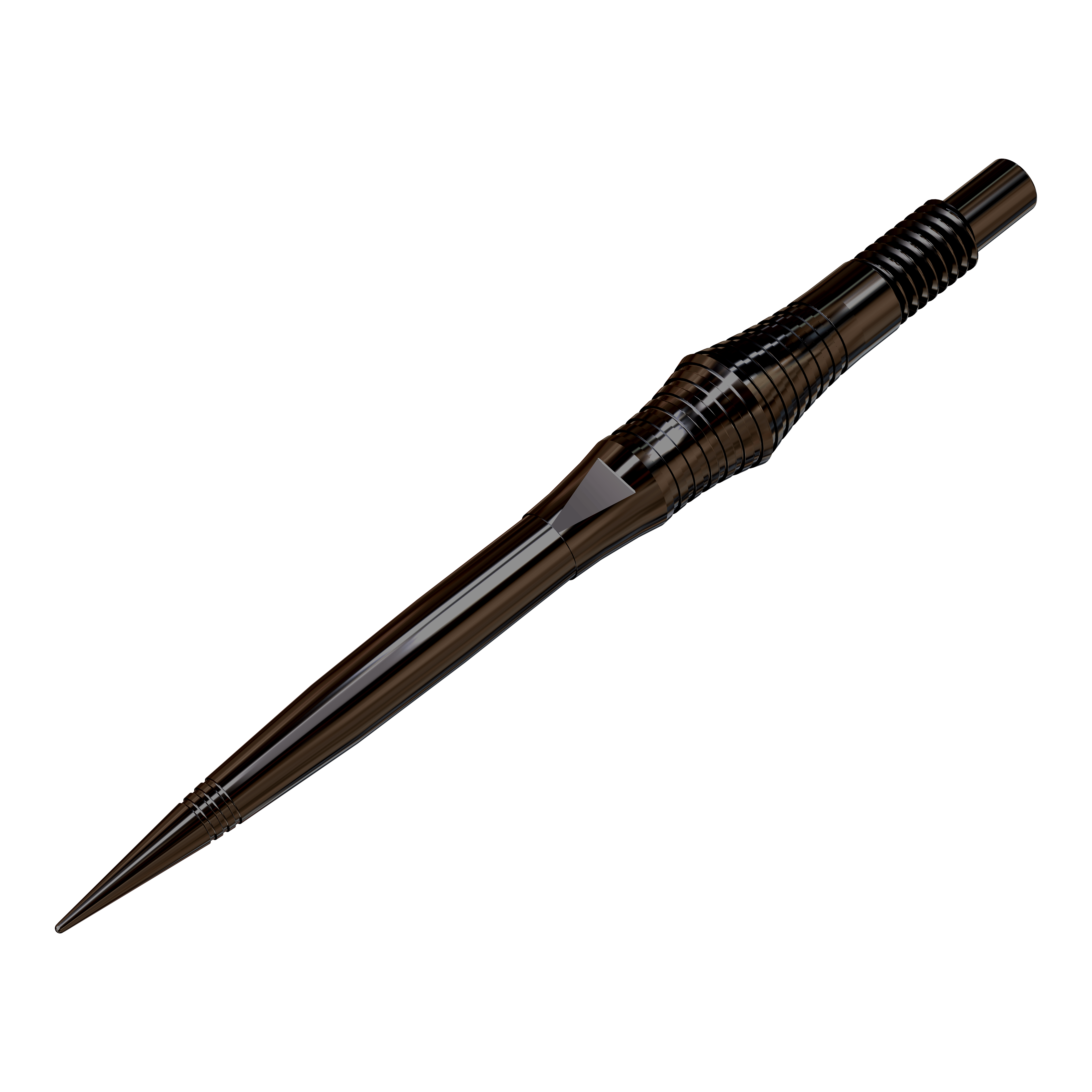 Puntas de dardo Harrows Quick Point Spire Elite Series - Negras Zu sehen sind schwarze Dartspitzen, die auf einer ebenen Fläche ausgebreitet sind. Die Spitzen werden aus einer leicht schrägen Perspektive präsentiert.