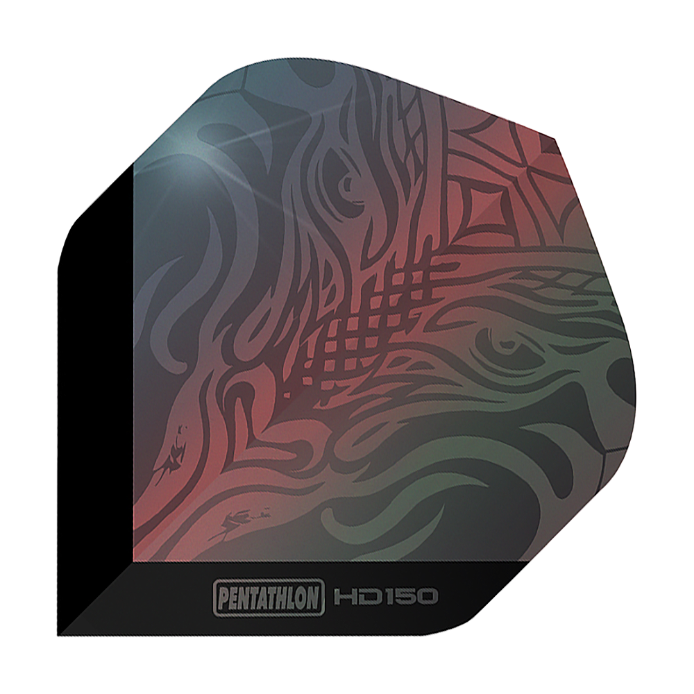 Plumas estándar Pentathlon HD150 gris metalizado Dies ist ein Pentathlon HD150 Metallic Grau Standard Flight für Darts. Das Flight hat ein abstraktes Muster in metallicfarbenen Grau- und Rottönen.
