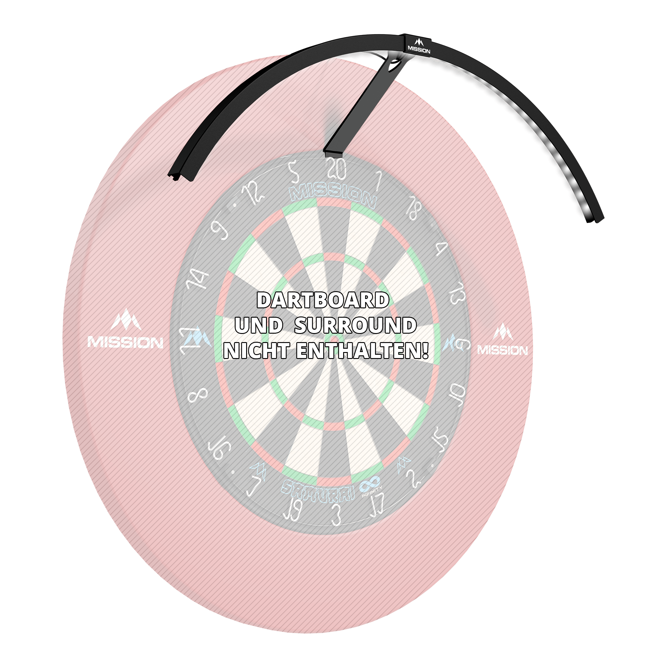 Sistema de iluminación LED Mission Torus 120 - Negro Mission Torus 120 LED Beleuchtungssystem in Schwarz ist auf diesem Bild dargestellt. Es sorgt für optimale Lichtverhältnisse am Dartboard.
