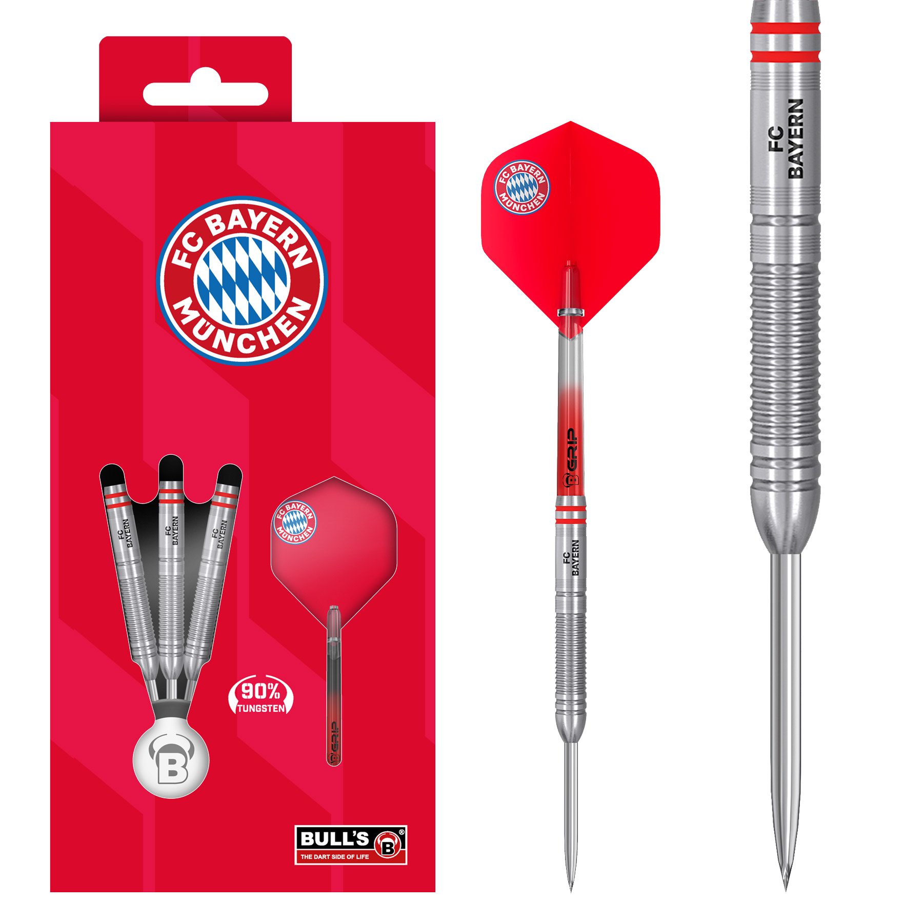 Dardos de acero de tungsteno Bulls FC Bayern Munich Zu sehen sind die Bulls FC Bayern München Tungsten Steeldarts. Das Produkt spricht Dartspieler und Bayern München Fans an.