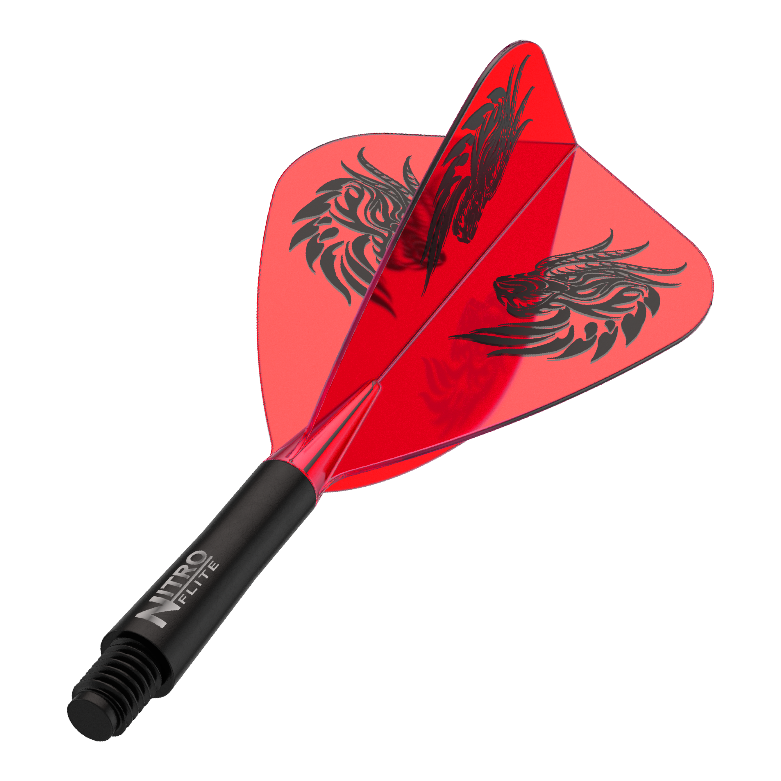 Red Dragon Nitro Flite - Vuelos de cometas de Jonny Clayton Dart-Flights zu sehen, vermutlich Jonny Clayton Kite Flights in kurzer Variante. Die Flights sind in dunklem Design gehalten.