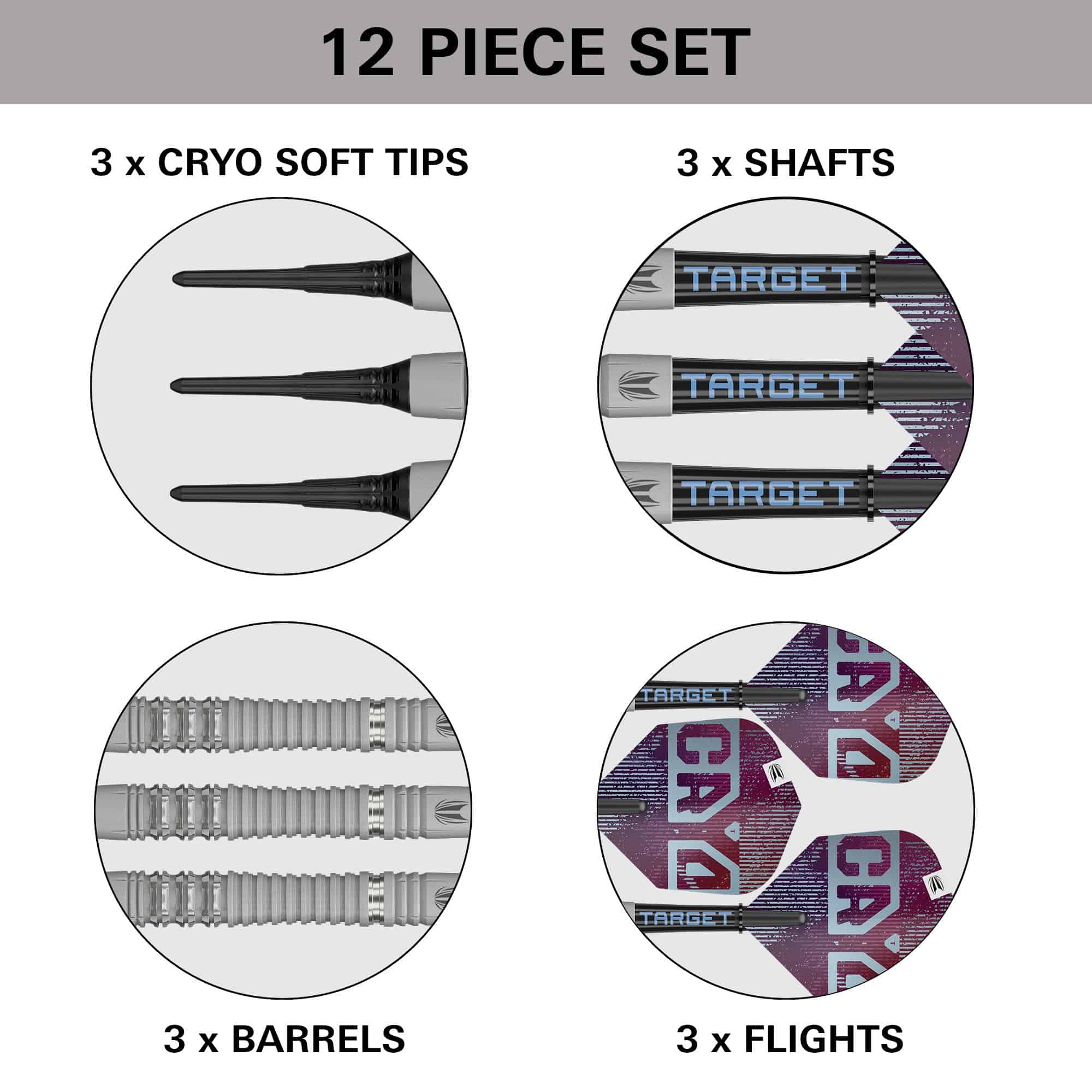 Dardos blandos Target Cryo 13 Hier sieht man die Target Cryo 13 Softdarts. Das Produkt ist detailliert fotografiert, damit die Qualität erkennbar ist.