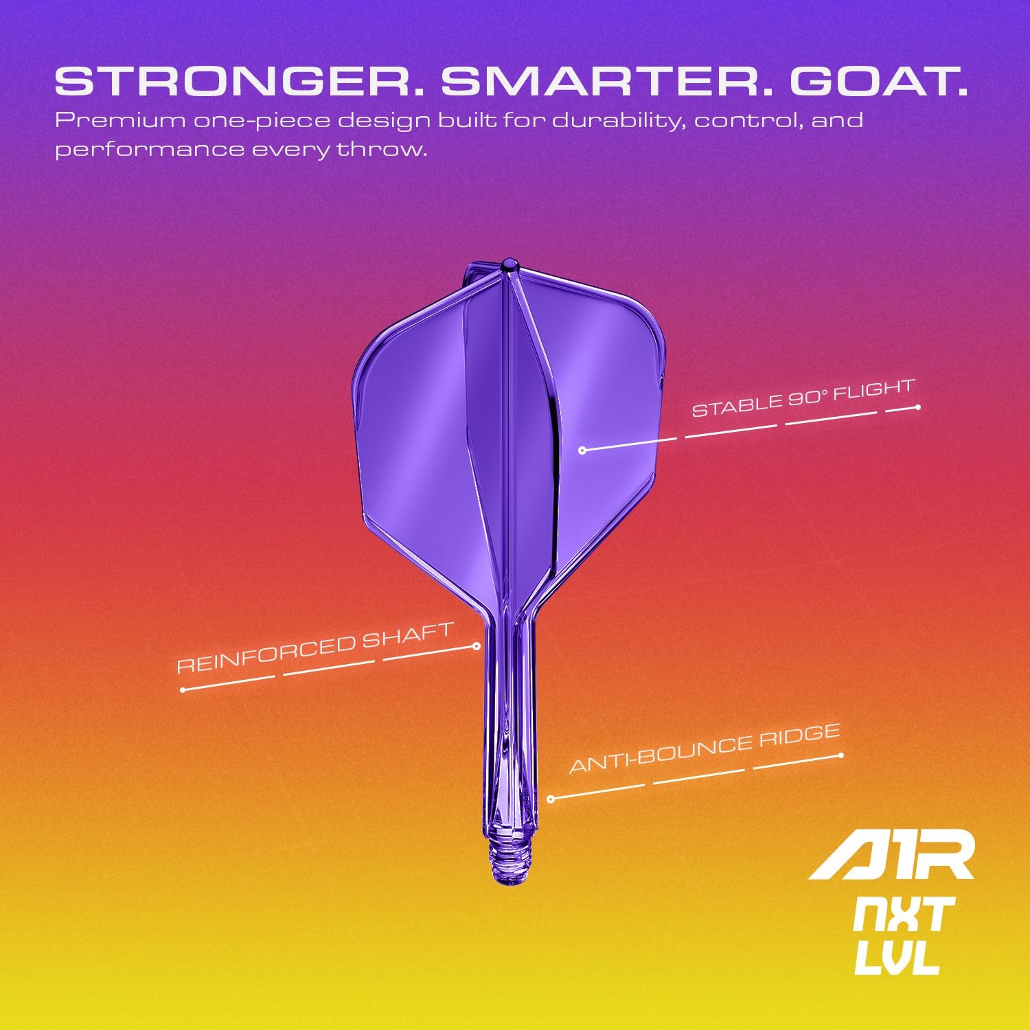 Sistema de eje de vuelo GOAT A1R No6 - Morado neón Abgebildet ist das GOAT A1R No6 Flight-Shaft-System in leuchtendem Neon Lila. Es ist speziell für den Einsatz im Dartsport konzipiert.