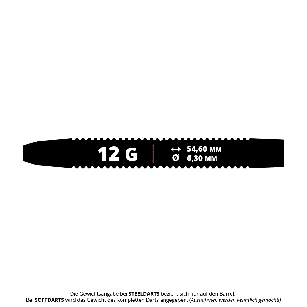 Dardos GOAT Athlete de latón azul - 12 g Das Bild zeigt die Maße und das Gewicht des Produkts "GOAT Athlete Blue Brass Steeldarts - 12g". Der Dart hat ein Gewicht von 12 Gramm, eine Länge von 54,60 mm und einen Durchmesser von 6,30 mm.