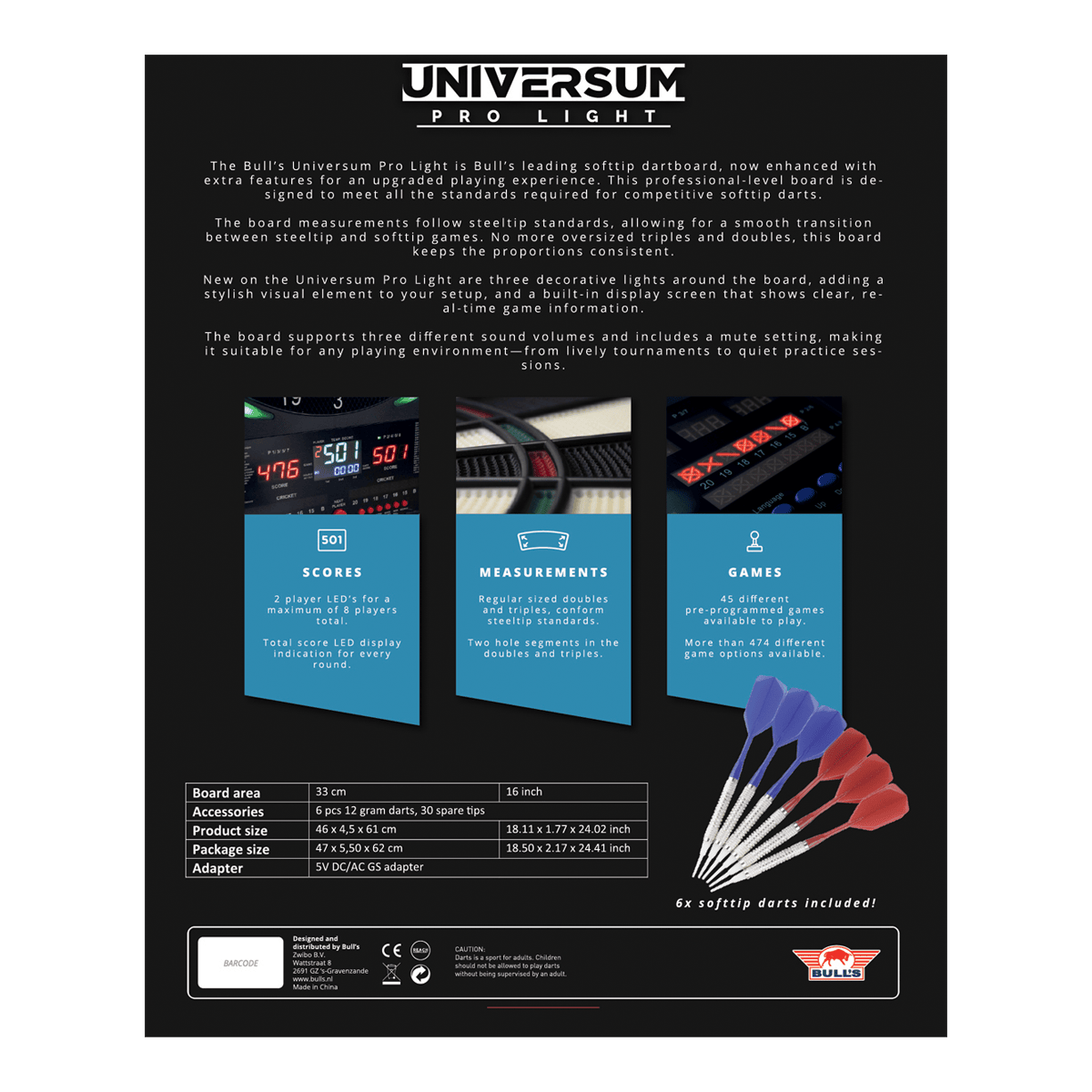 Diana electrónica Bulls NL Universum Pro Light - Azul y rojo Auf dem Bild ist das Bulls NL Universum Pro Light Elektronisches Dartboard - Blau Rot zu sehen. Es eignet sich perfekt für Darts-Spiele zu Hause.