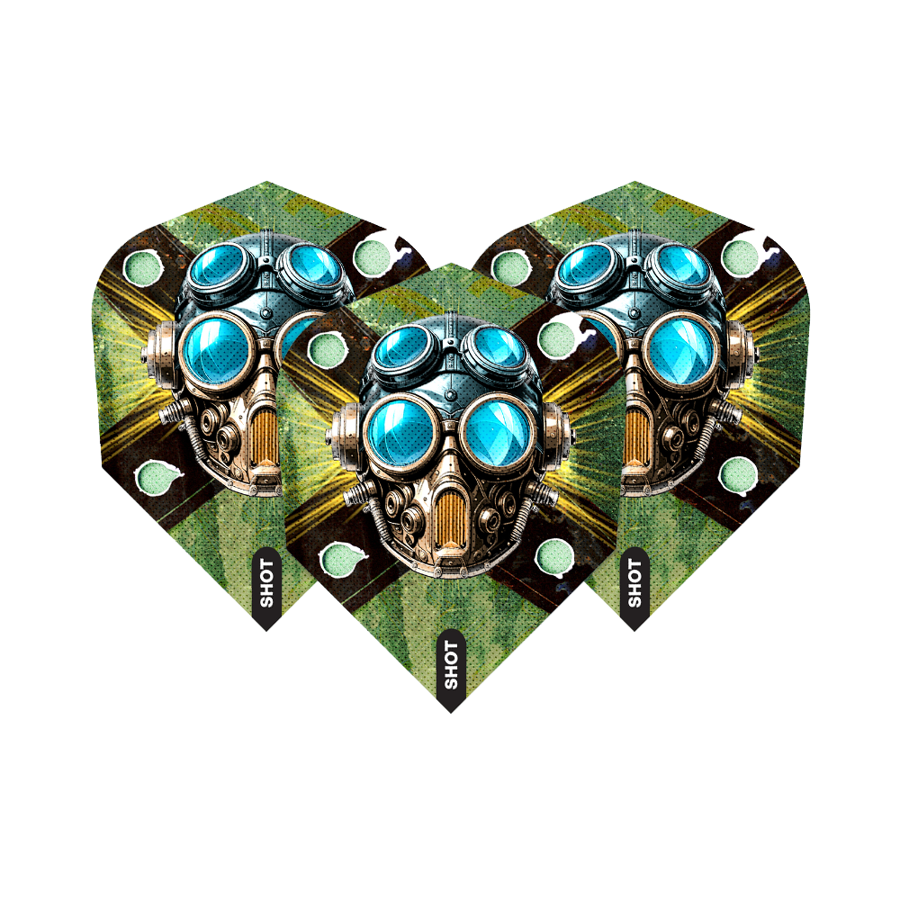 Abgebildet sind die Shot Badlands Krush No6 Flights. Es handelt sich um ein Set Dartflights.