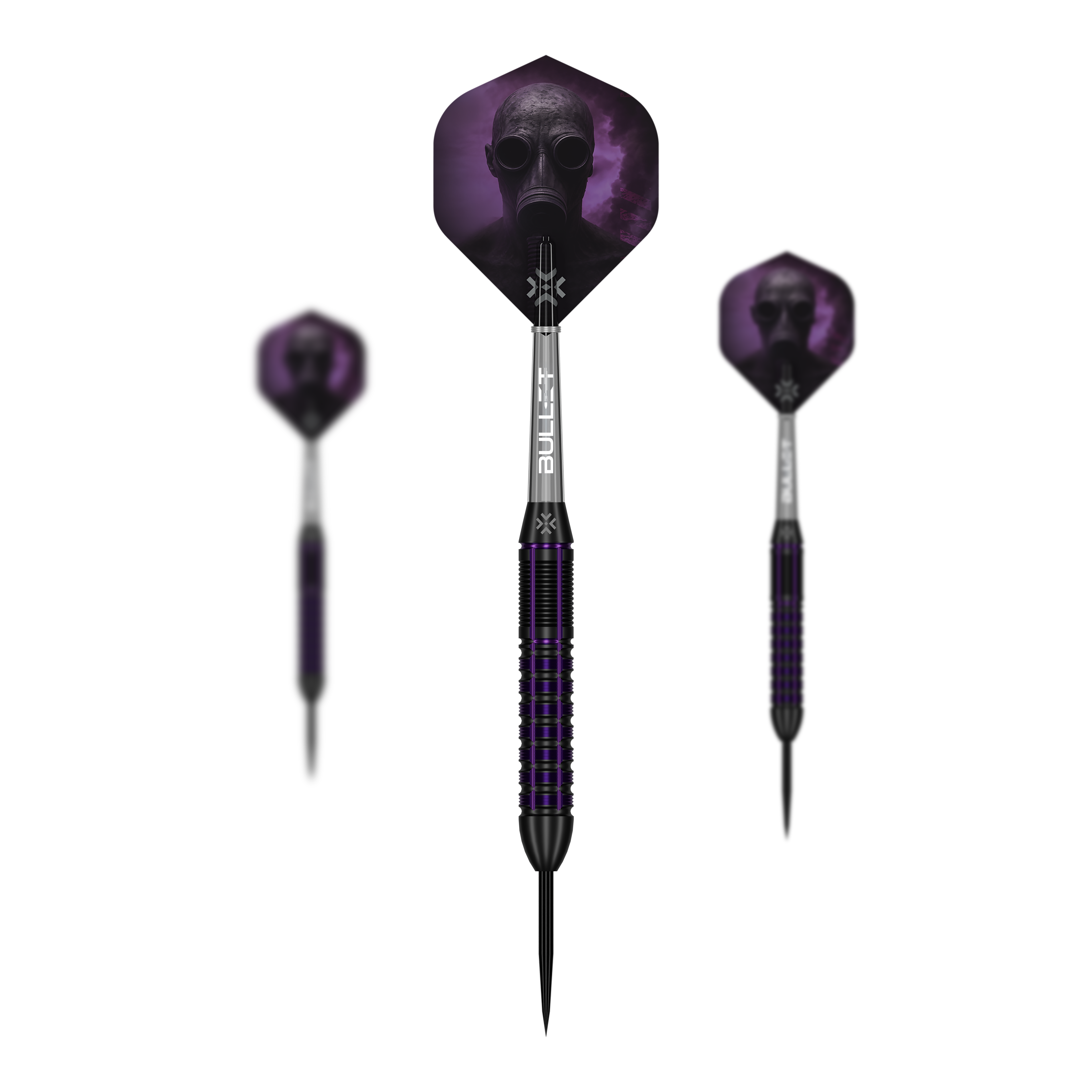 Dardos de acero y latón Bullet Toxic - 23 g Das Bild zeigt das Set Bullet Toxic Brass Steeldarts - 23g. Das Set enthält mehrere Steeldart-Pfeile aus Messing.