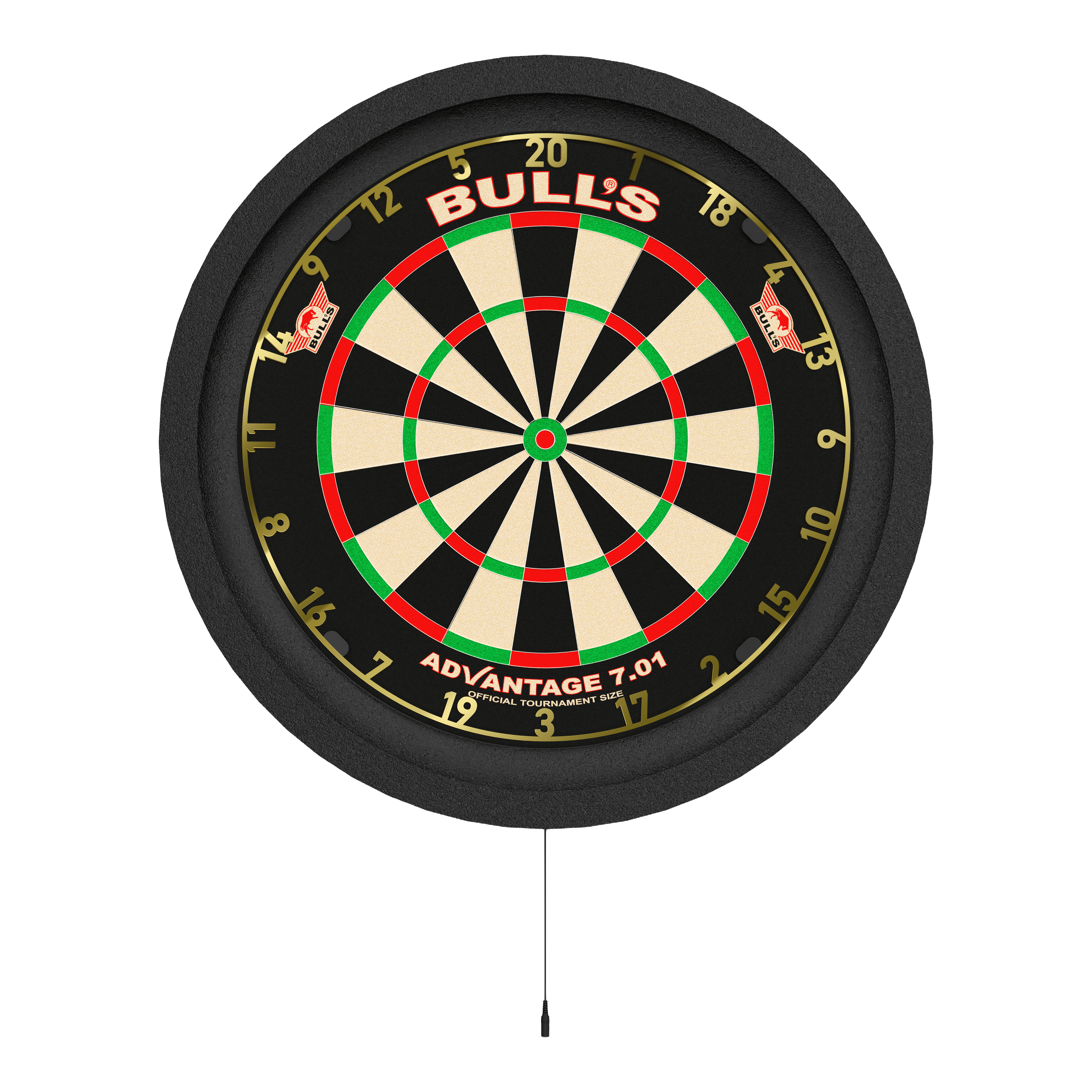 Sistema de iluminación envolvente Bulls NL Lumo 2 Light Das Bild zeigt eine Dartscheibe mit einer runden, beleuchteten Umrandung. Es handelt sich um das Produkt „Bulls NL Lumo 2 Light Surround Beleuchtungssystem“.