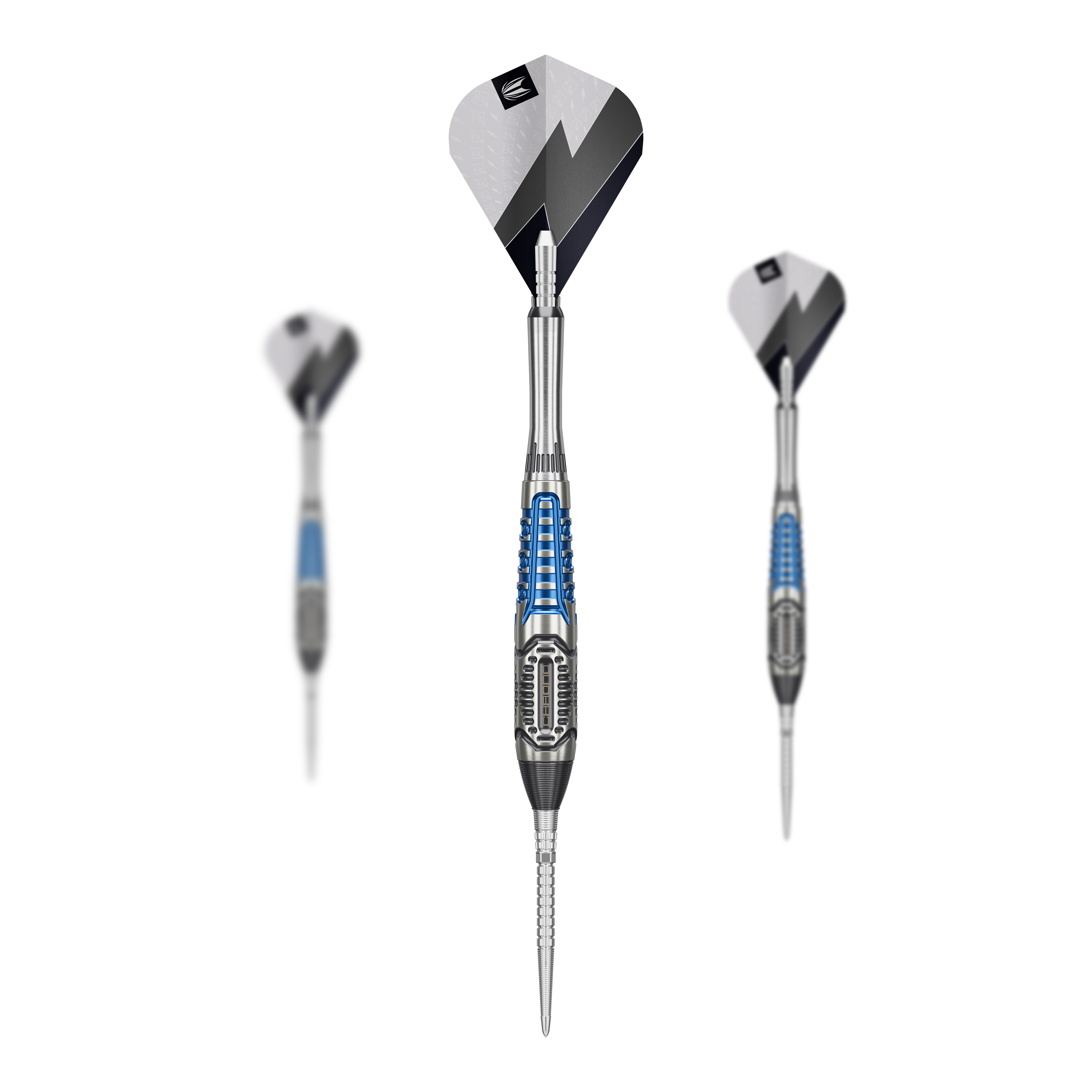 Dardos de acero Target Phil Taylor Power X Chrono Swiss Points Das Bild zeigt die Target Phil Taylor Power X Chrono Swiss Points Steeldarts. Gezeigt wird ein Satz Darts mit spezieller Gestaltung.