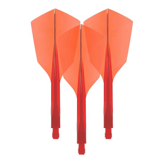 Sistema de vuelo Condor Ax 120 Rojo transparente - Estrecho Das Bild zeigt drei rote Dartflights aus Kunststoff mit schmaler Form. Es handelt sich um das Produkt "Condor Axe 120 Flight-System Clear Red - Narrow".