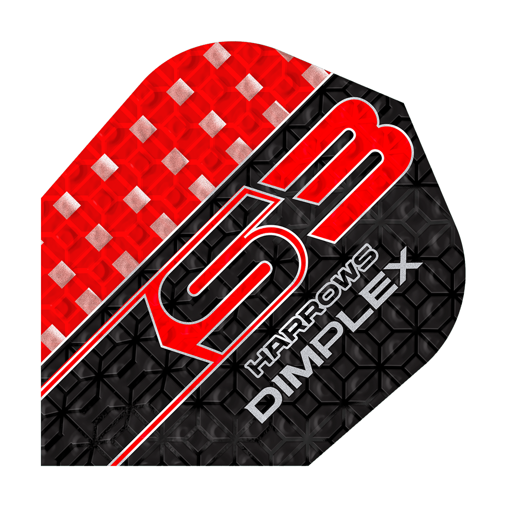 Rastrillos Dimplex S3 - Rojo Dieses Bild zeigt einen Harrows Dimplex S3 Flight in den Farben Rot und Schwarz. Auf dem Flight stehen die Wörter "S3", "Harrows" und "Dimplex".