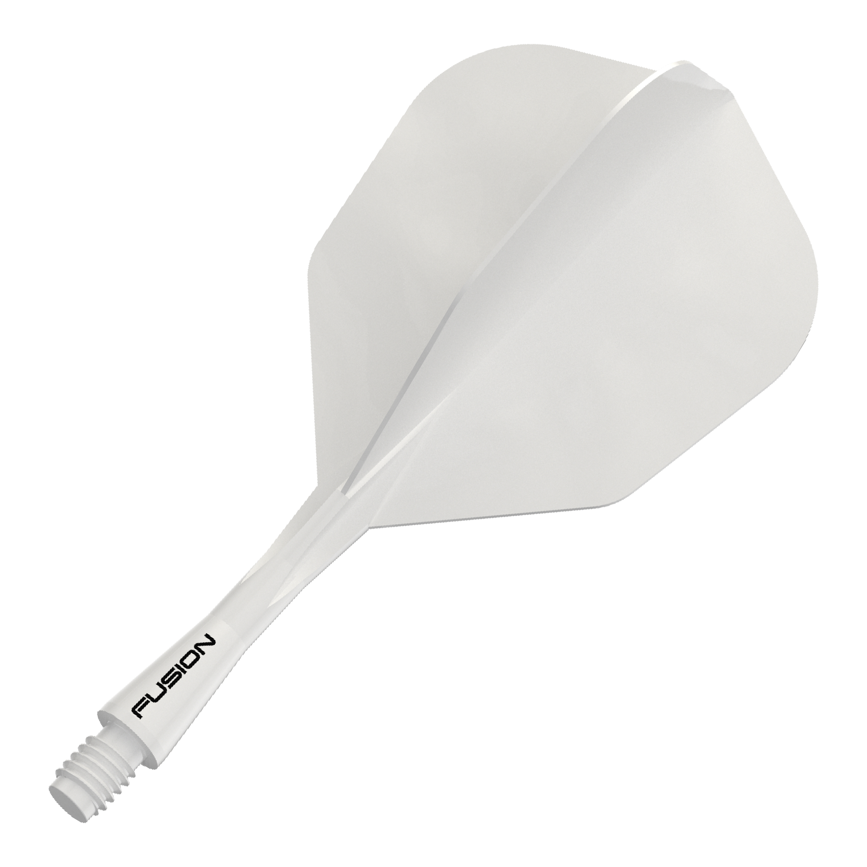 Das Bild zeigt das Winmau Fusion Flight Shaft System No6 in Weiß, 22mm. Abgebildet ist vermutlich ein Dart-Zubehörteil.