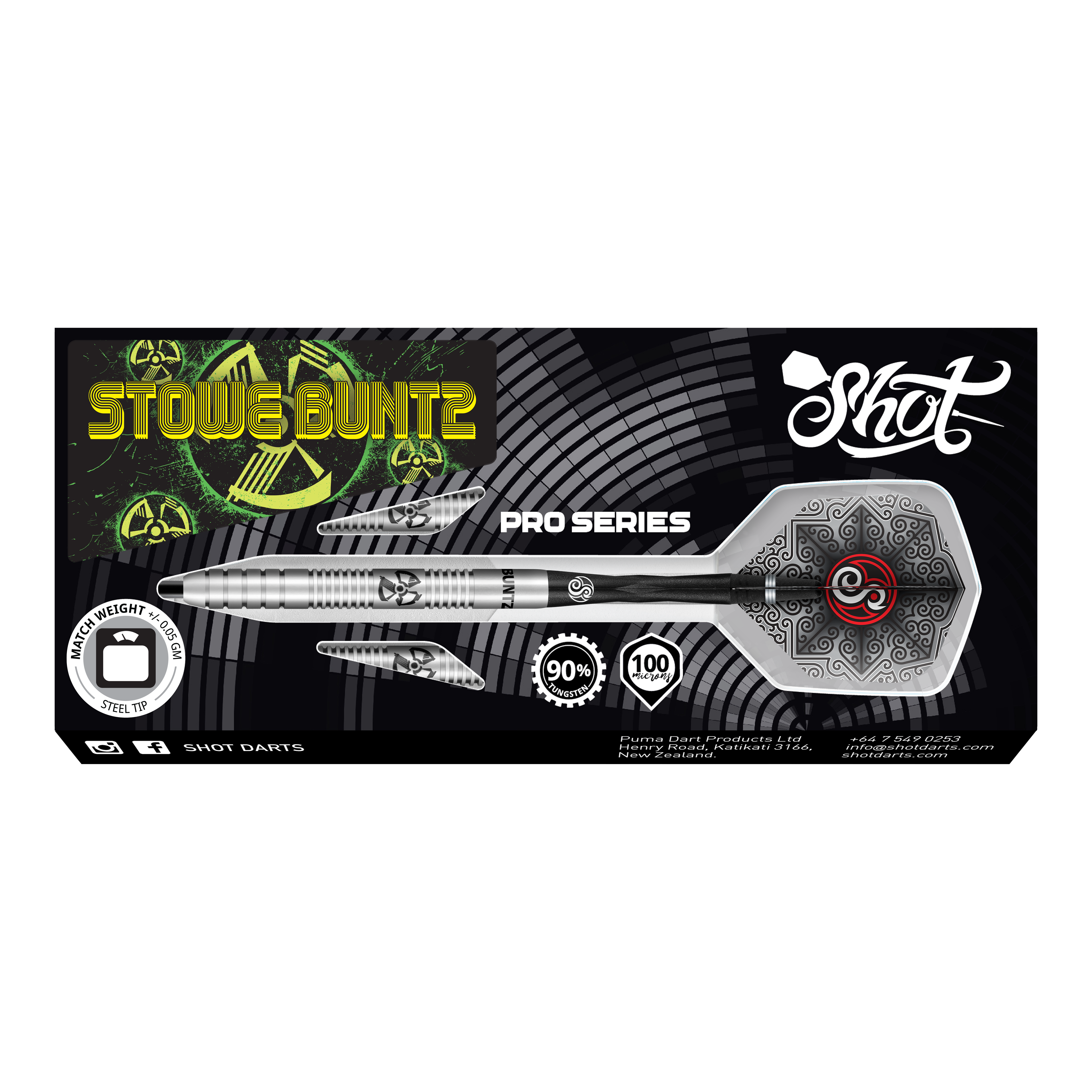 Dardos de acero Shot Pro-Series Stowe Buntz - 23 g