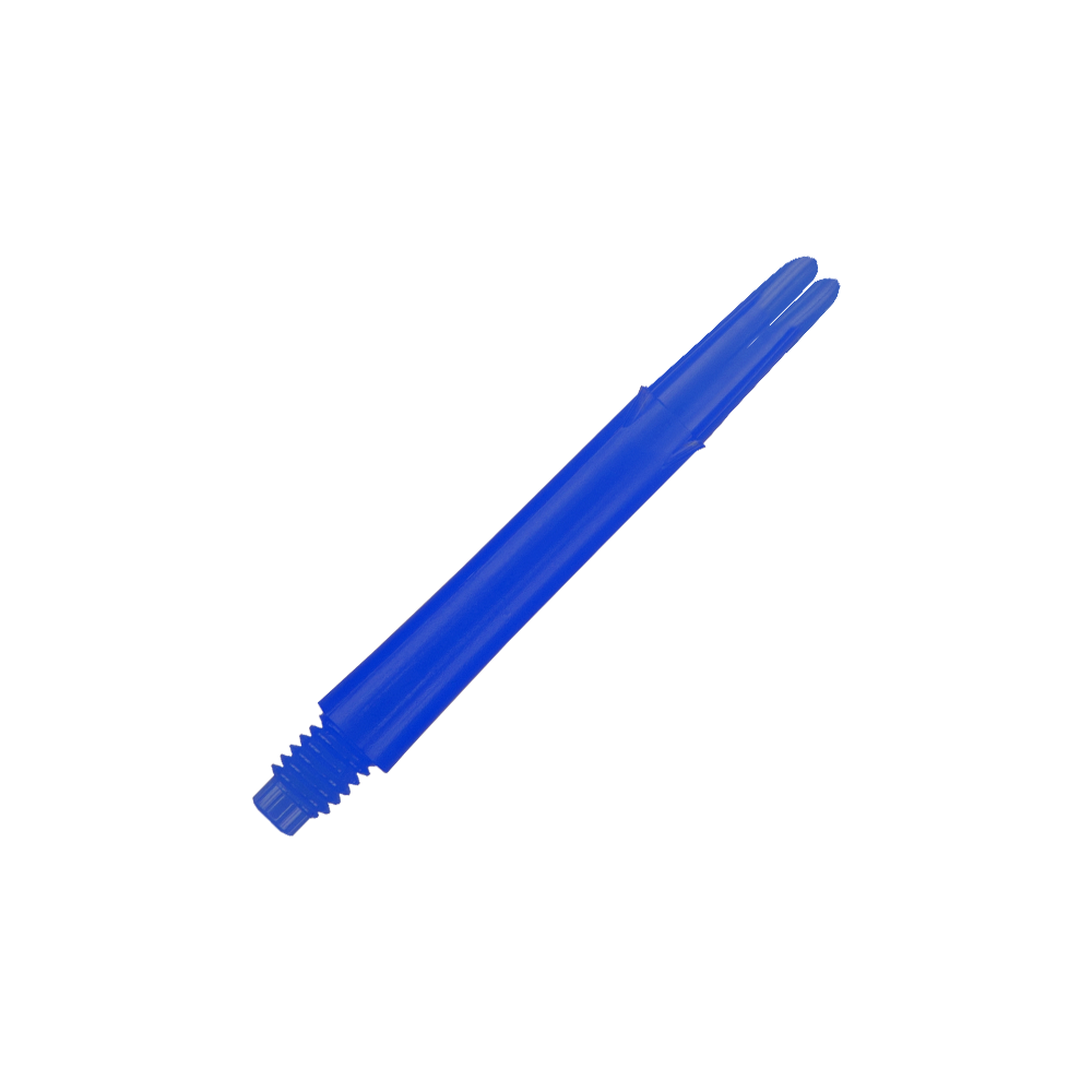 Ejes en L bloqueados rectos estilo L - Azul Das Bild zeigt einen geraden, blauen Dartshaft ohne Kappen. Der Schaft hat ein Gewinde an einem Ende und ist 39 mm lang.